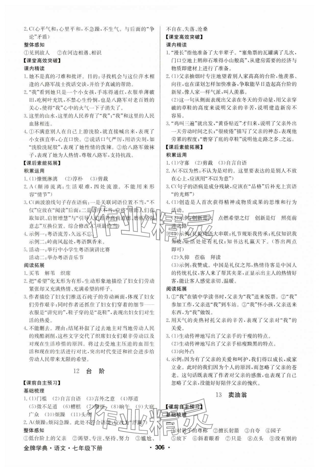 2025年金牌學(xué)典七年級語文下冊人教版 第8頁