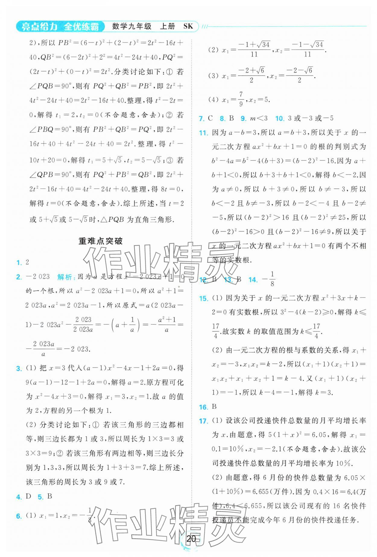 2023年亮點(diǎn)給力全優(yōu)練霸九年級(jí)數(shù)學(xué)上冊(cè)蘇科版 參考答案第20頁