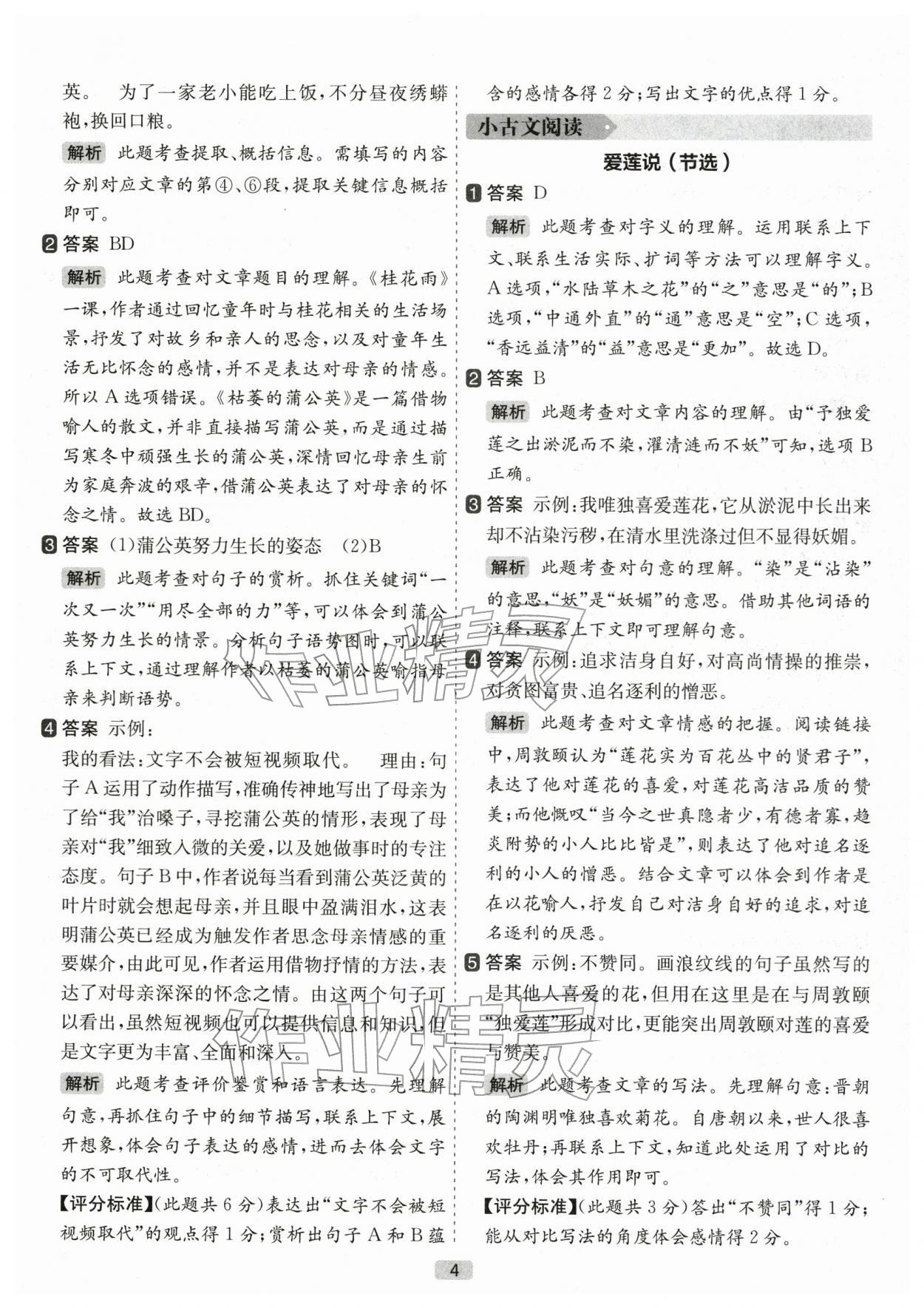 2025年七彩课堂阅读力精练五年级语文上册人教版 参考答案第4页