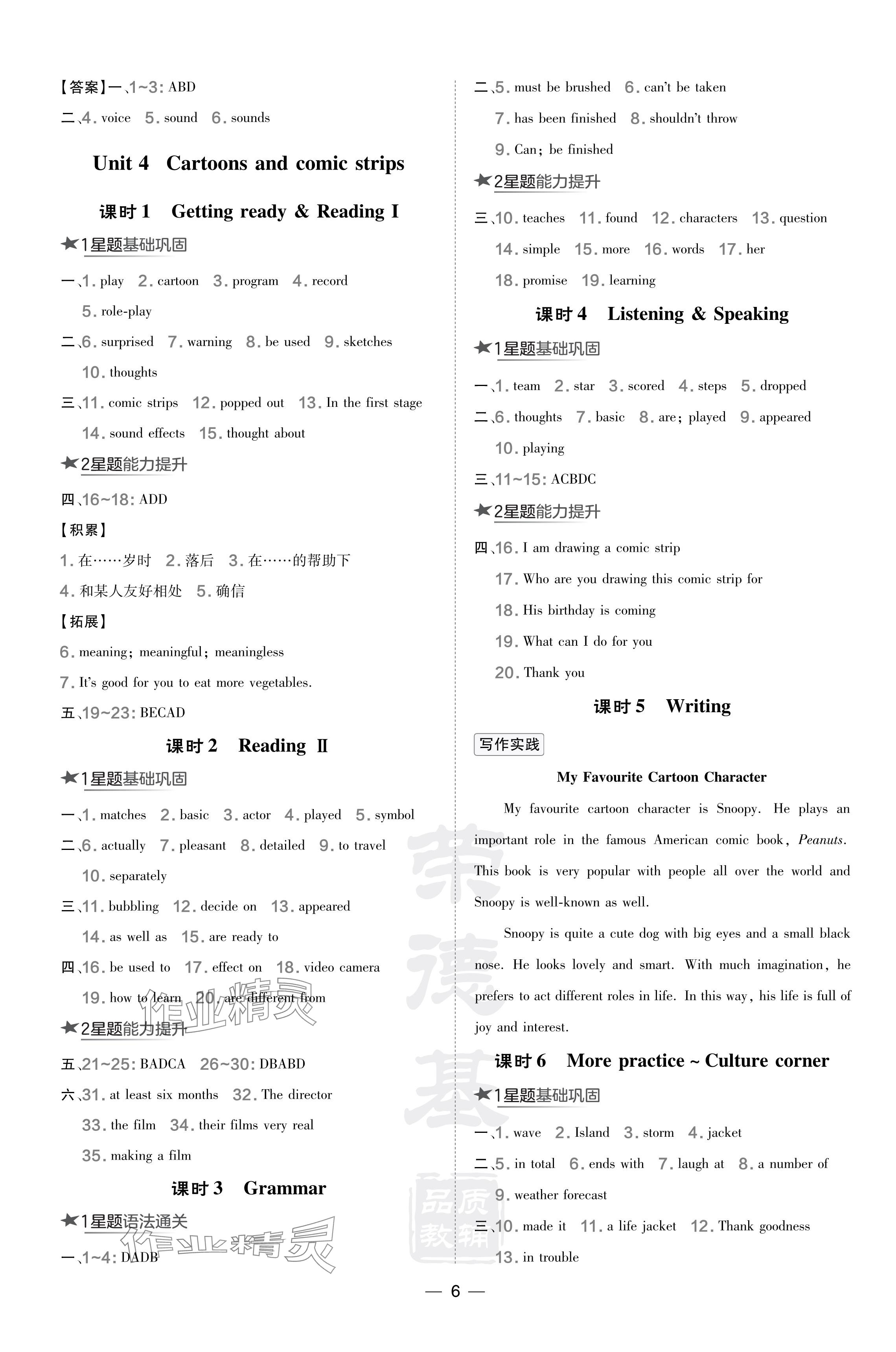 2024年點撥訓(xùn)練八年級英語下冊滬教版 參考答案第6頁