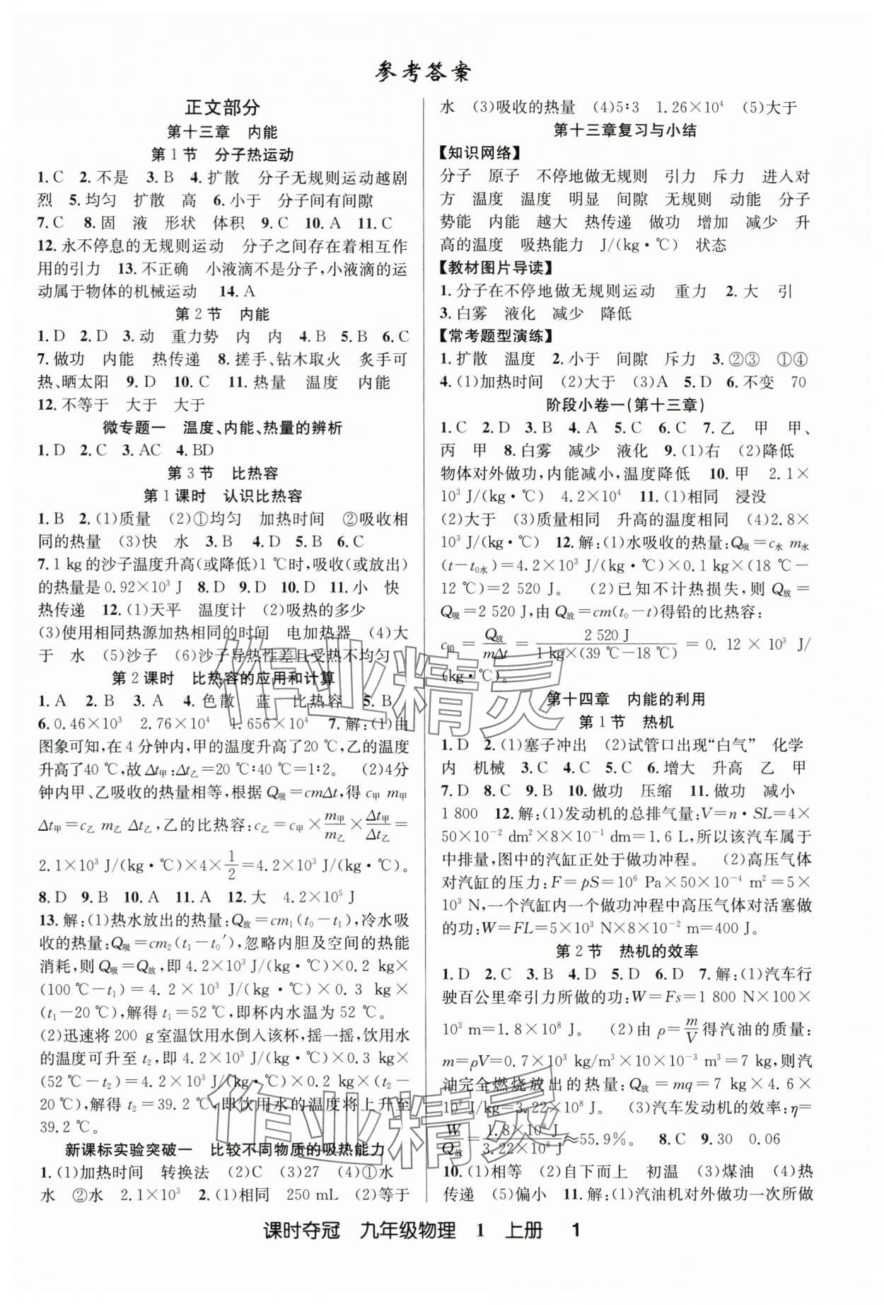 2024年課時奪冠九年級物理上冊人教版湖北專版 第1頁