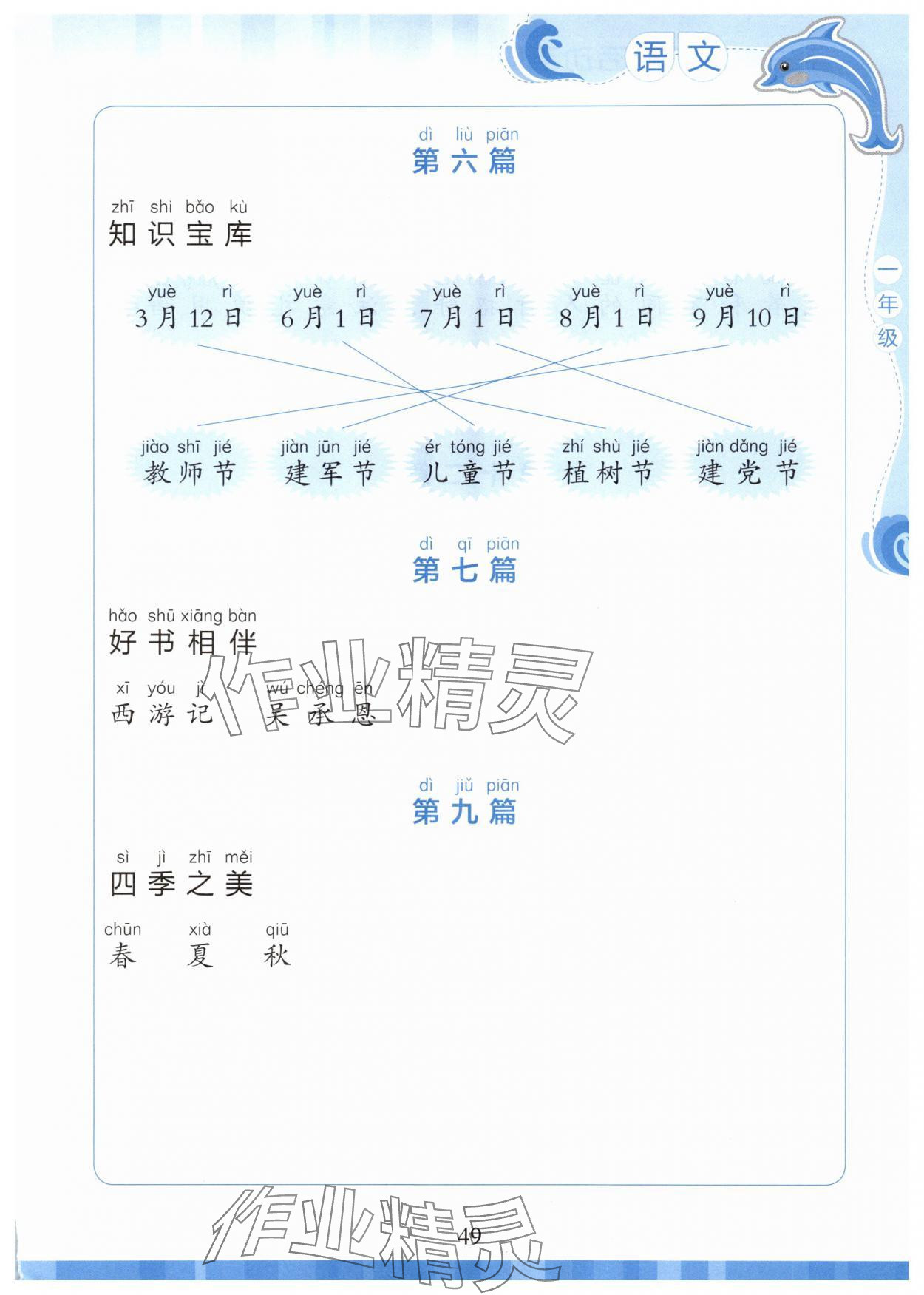 2025年学生暑假实践活动手册一年级语文 参考答案第2页