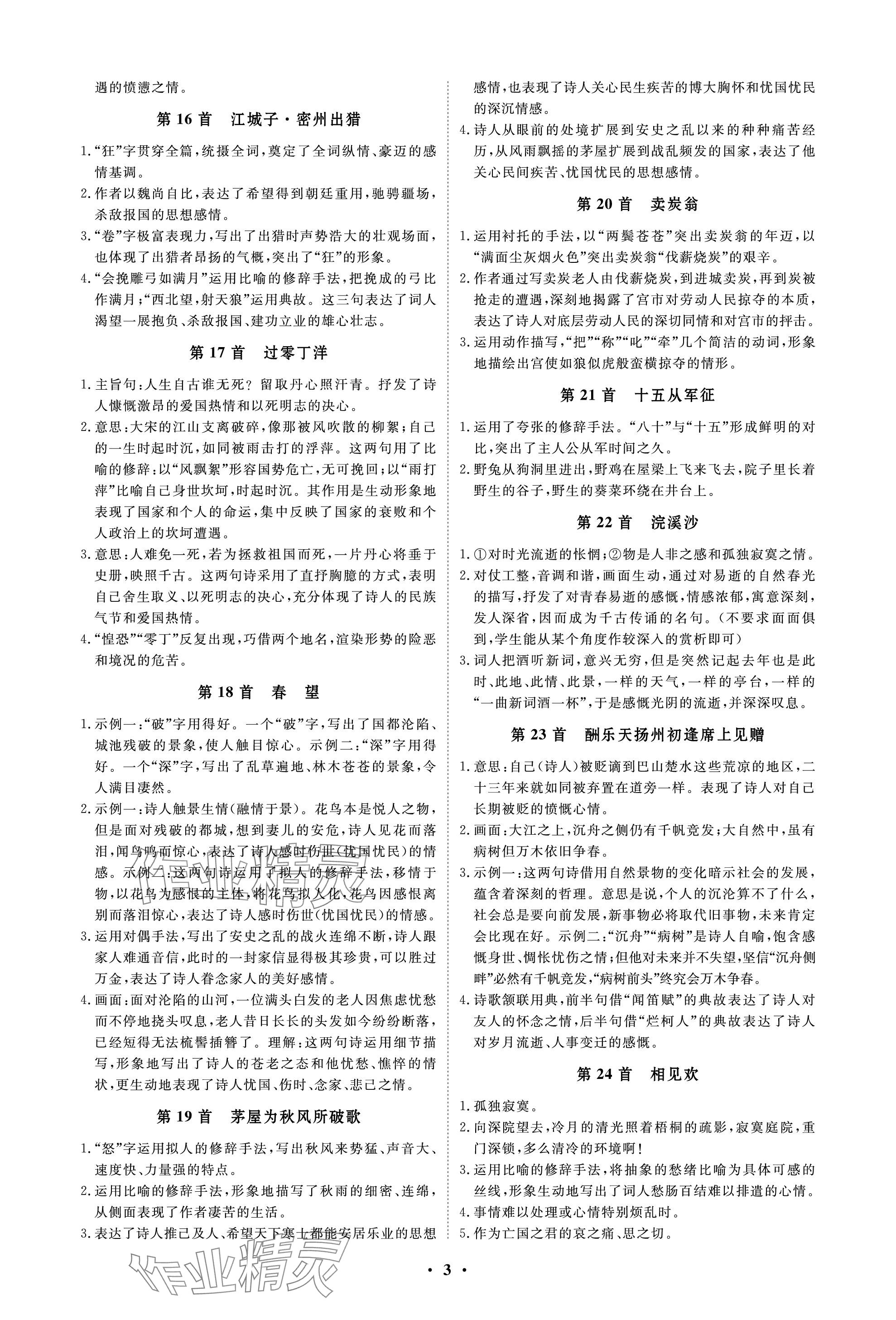 2024年云南省学业考试初中总复习风向标语文 参考答案第3页