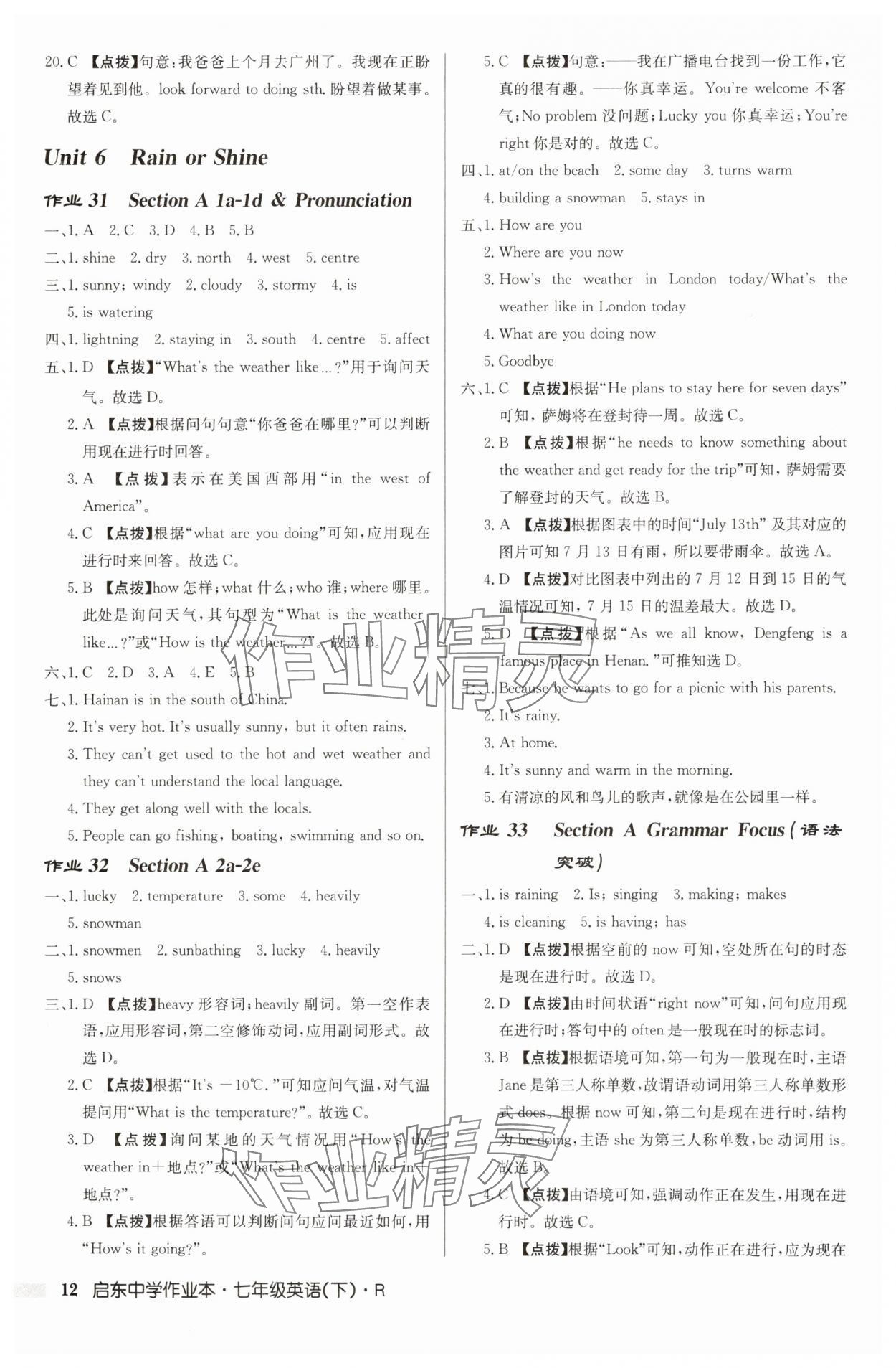 2025年啟東中學(xué)作業(yè)本七年級英語下冊人教版 第12頁