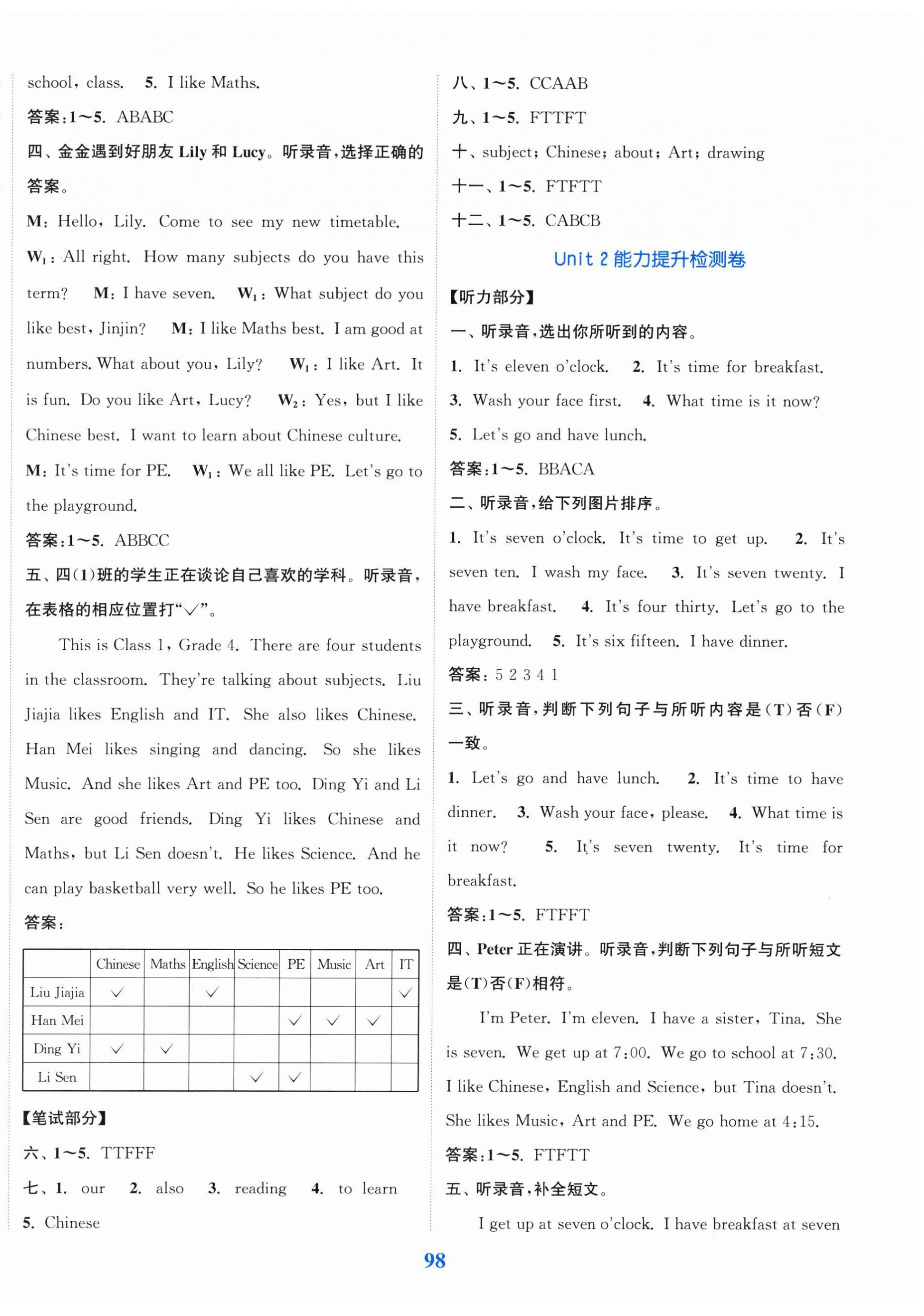 2026年复习金卷同步跟踪大试卷四年级英语上册译林版&nbsp;参考答案第2页