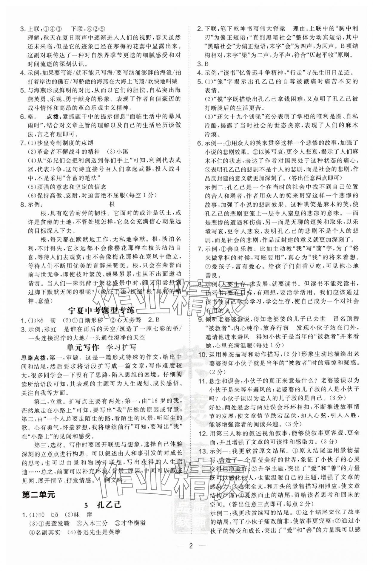 2025年點(diǎn)撥訓(xùn)練九年級語文下冊人教版寧夏專版 第2頁