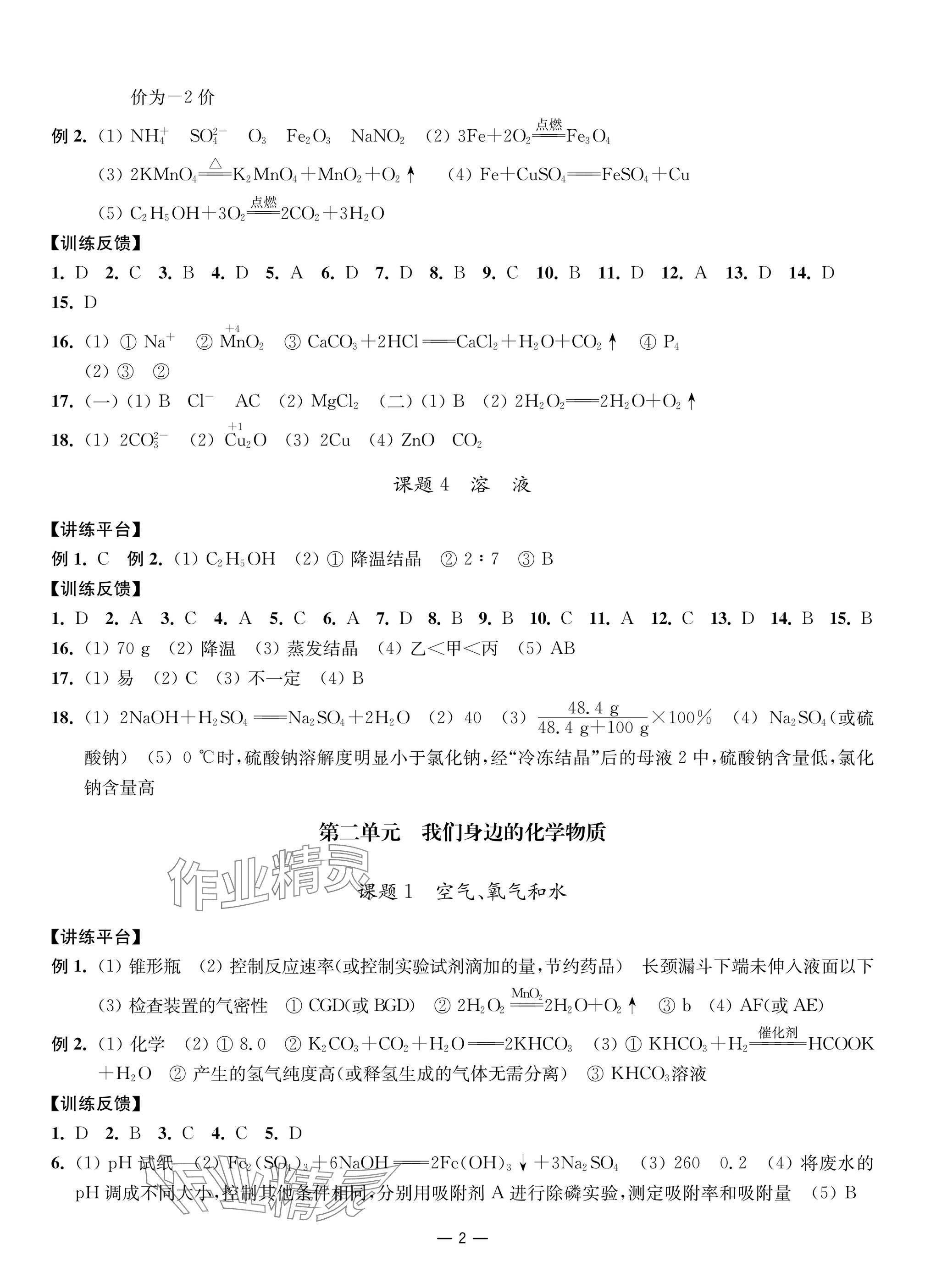 2025年中考指南化學 參考答案第2頁
