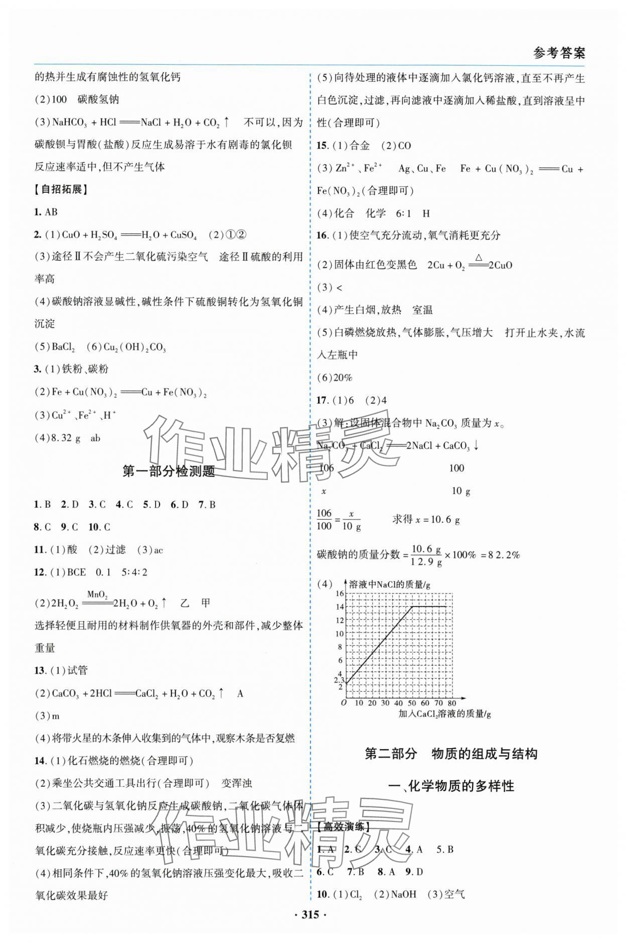 2025年初中畢業(yè)升學(xué)復(fù)習(xí)指導(dǎo)化學(xué)中考魯教版 參考答案第3頁