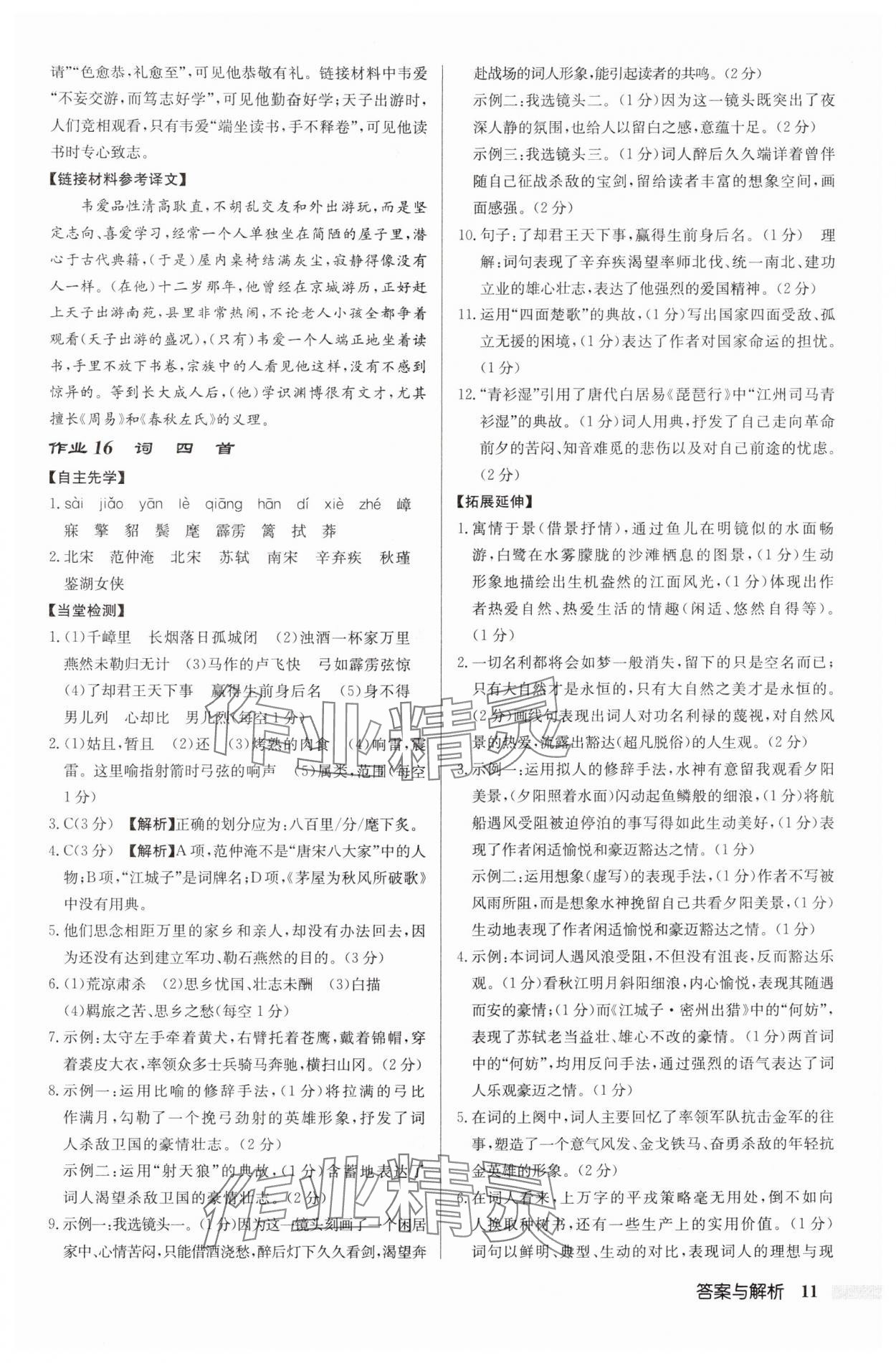 2025年啟東中學(xué)作業(yè)本九年級語文下冊人教版鹽城專版 參考答案第11頁