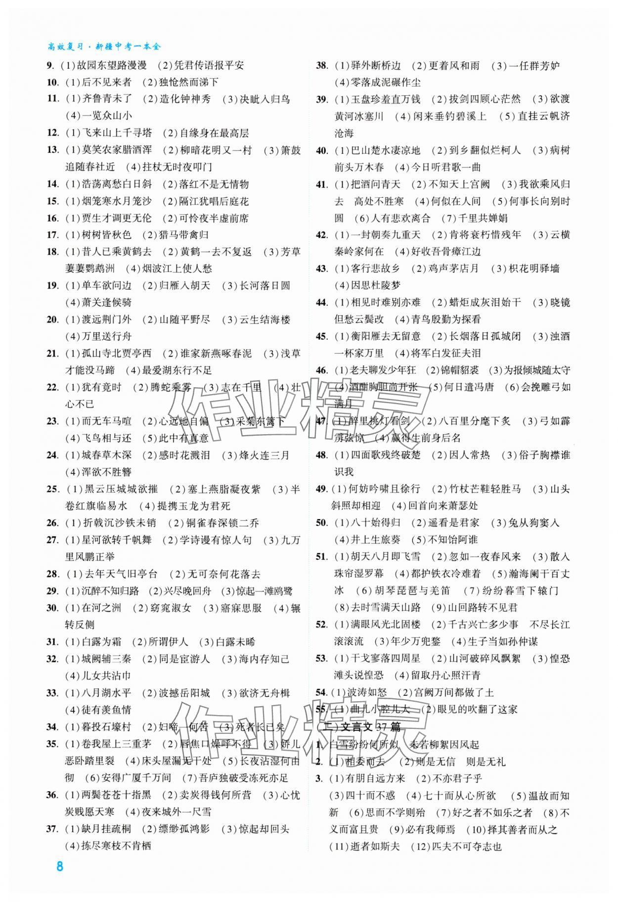 2024年高效复习新疆中考语文 参考答案第8页