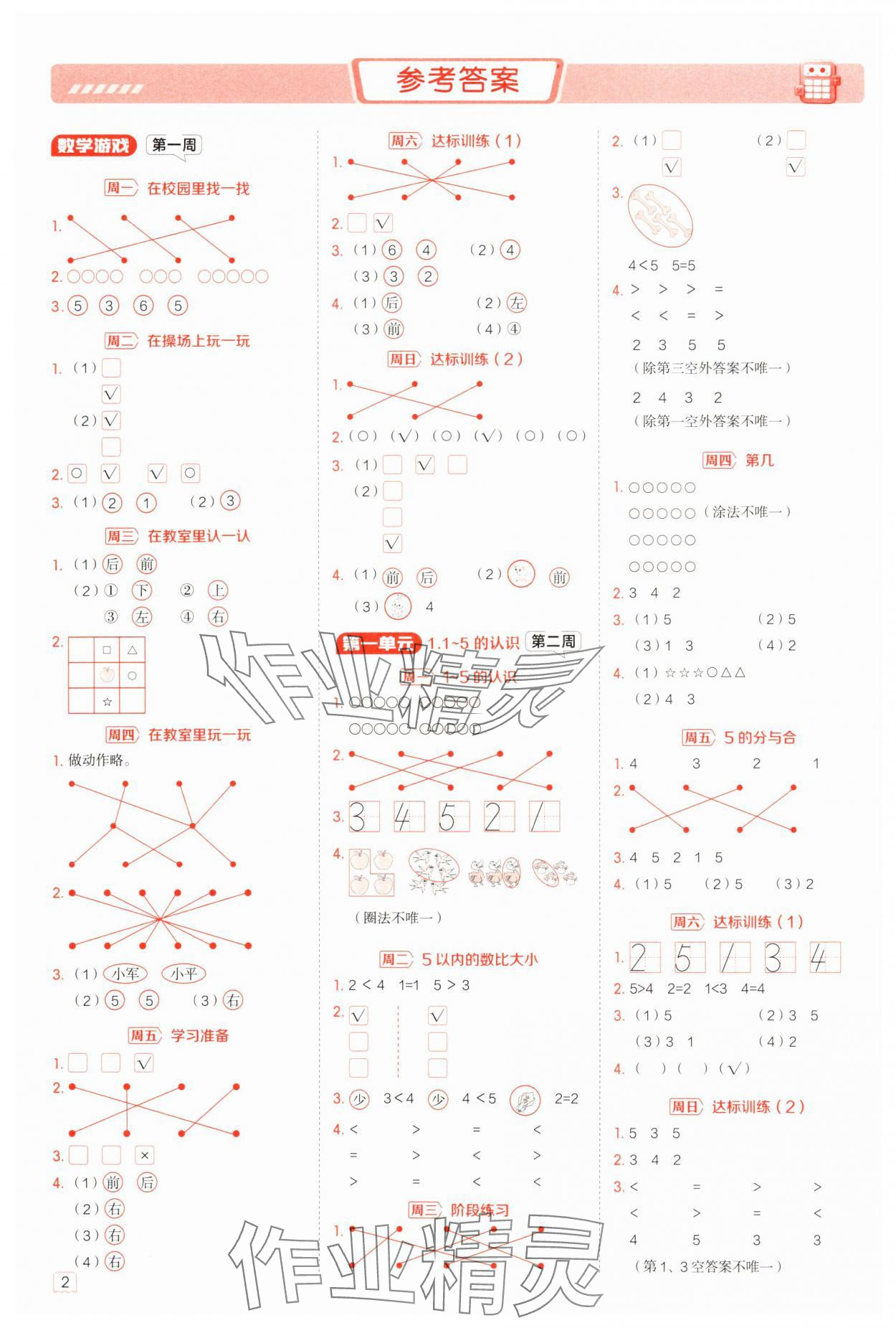 2025年星級口算天天練一年級數(shù)學(xué)上冊人教版 參考答案第1頁