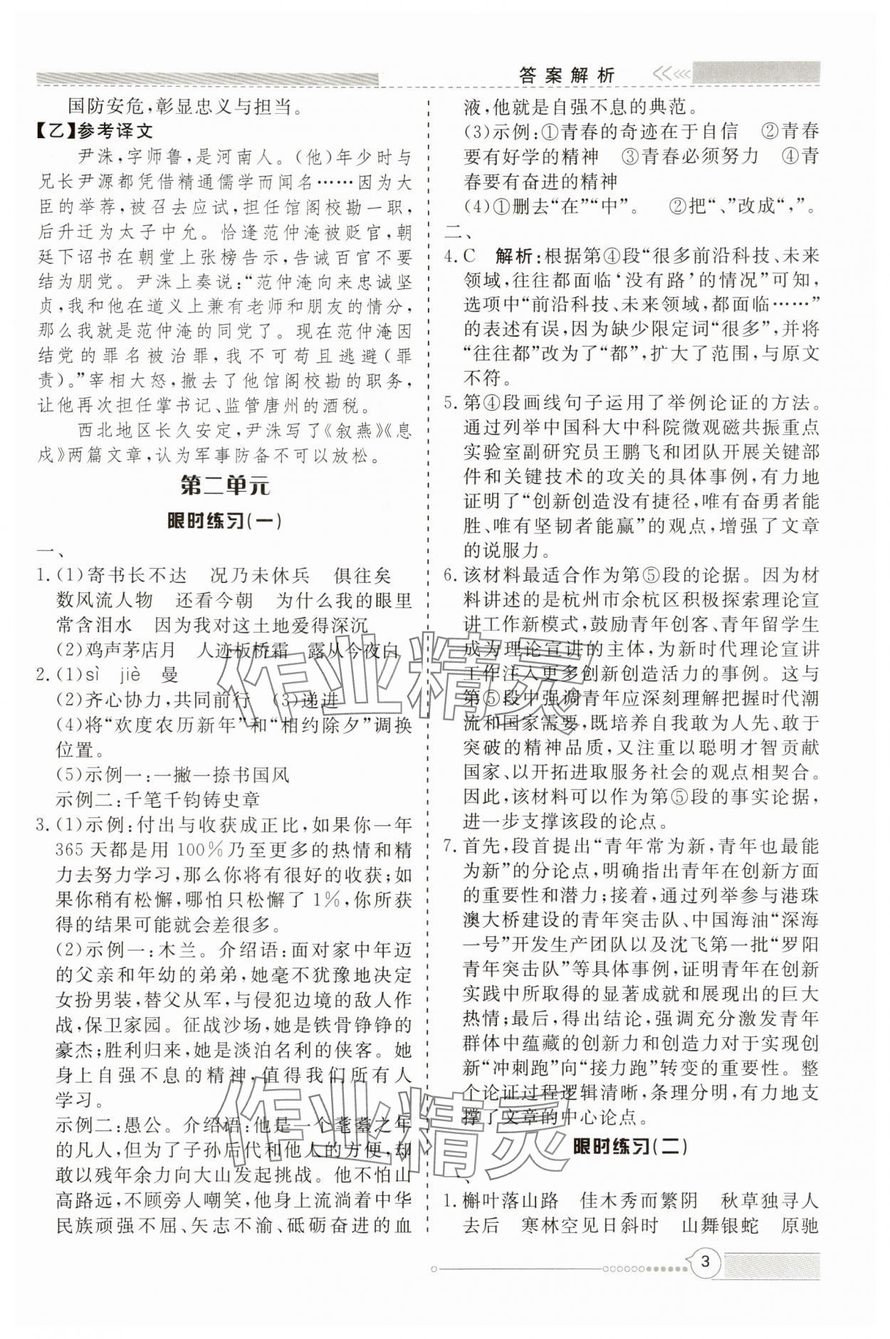 2025年新视野限时训练九年级语文全一册人教版&nbsp;第3页