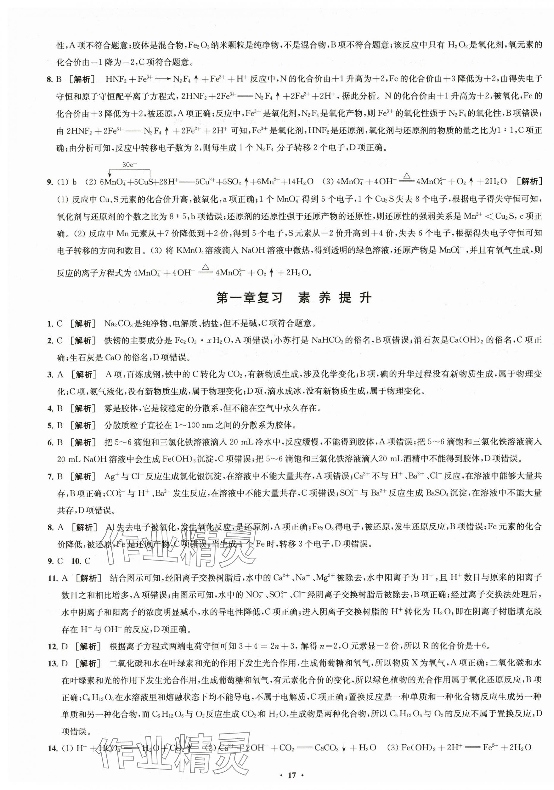 2025年凤凰新学案高中化学必修第一册人教版&nbsp;参考答案第9页