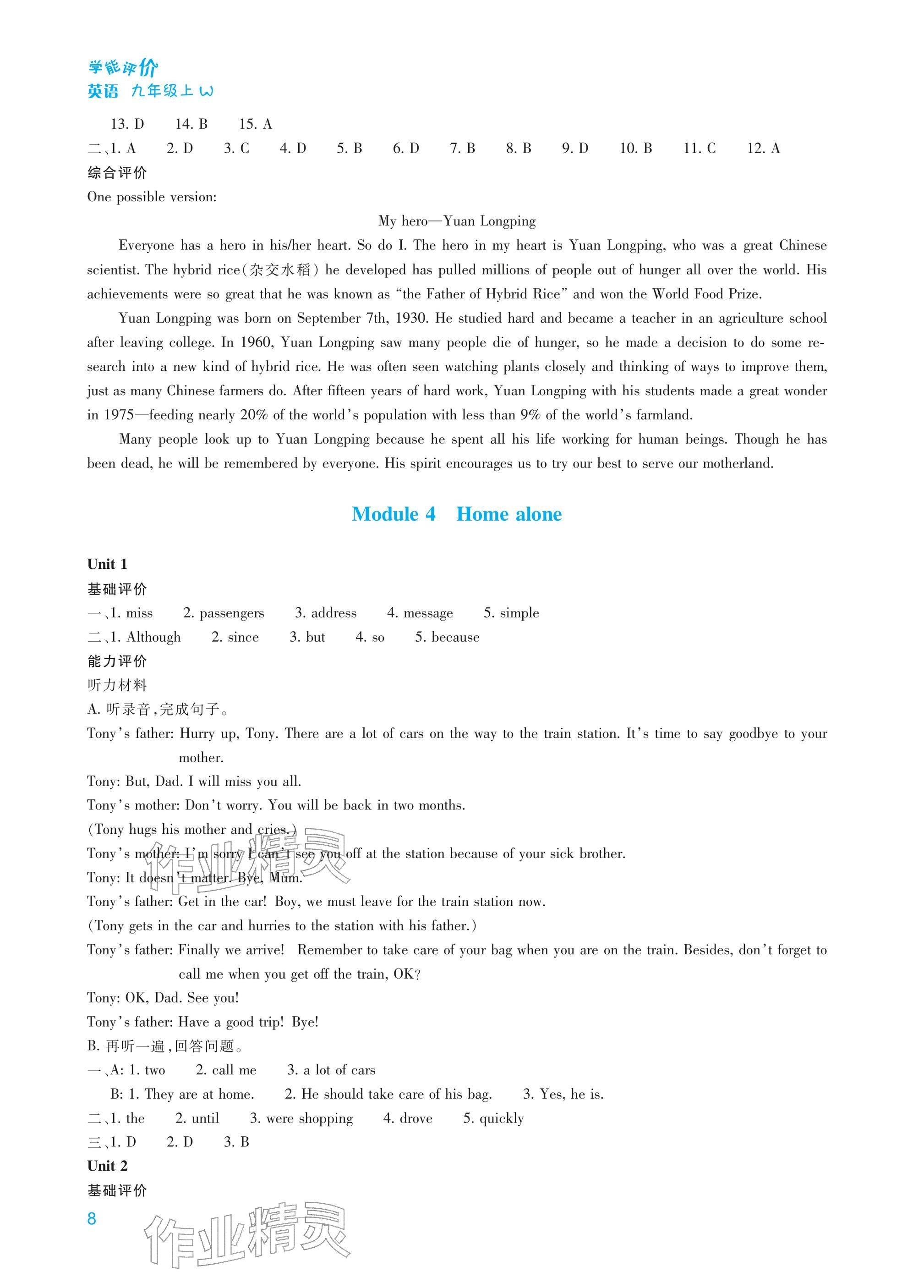 2025年學(xué)能評(píng)價(jià)九年級(jí)英語(yǔ)上冊(cè)外研版&nbsp;參考答案第8頁(yè)