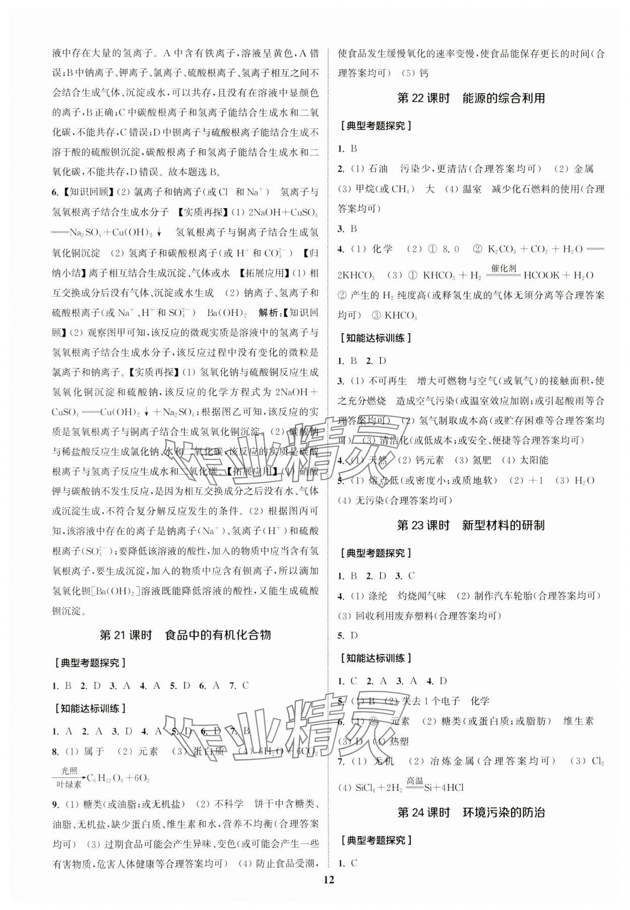 2024年通城1典中考复习方略化学沪教版江苏专版 参考答案第11页