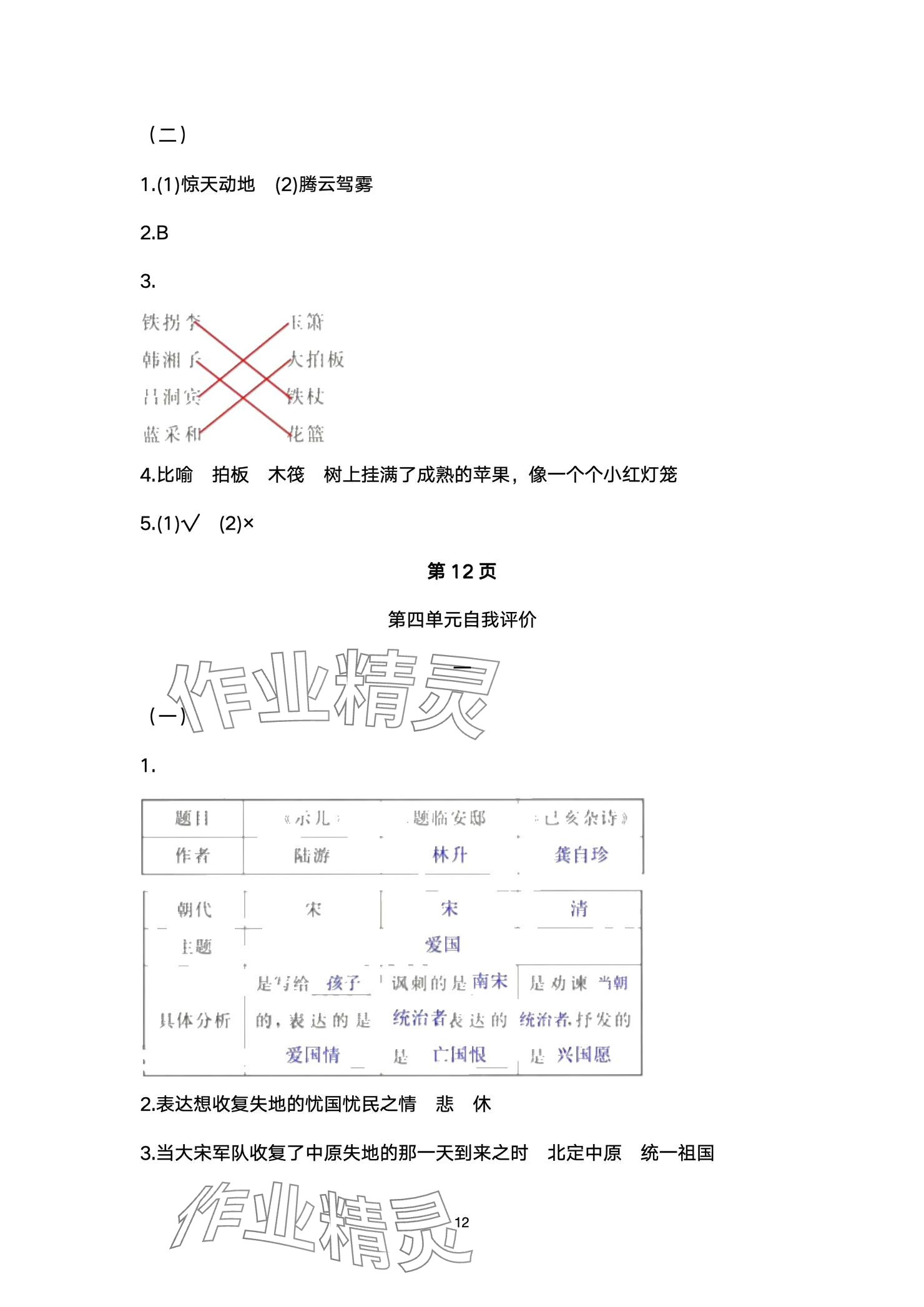 2024年多維互動(dòng)提優(yōu)課堂五年級(jí)語(yǔ)文上冊(cè)人教版 參考答案第12頁(yè)