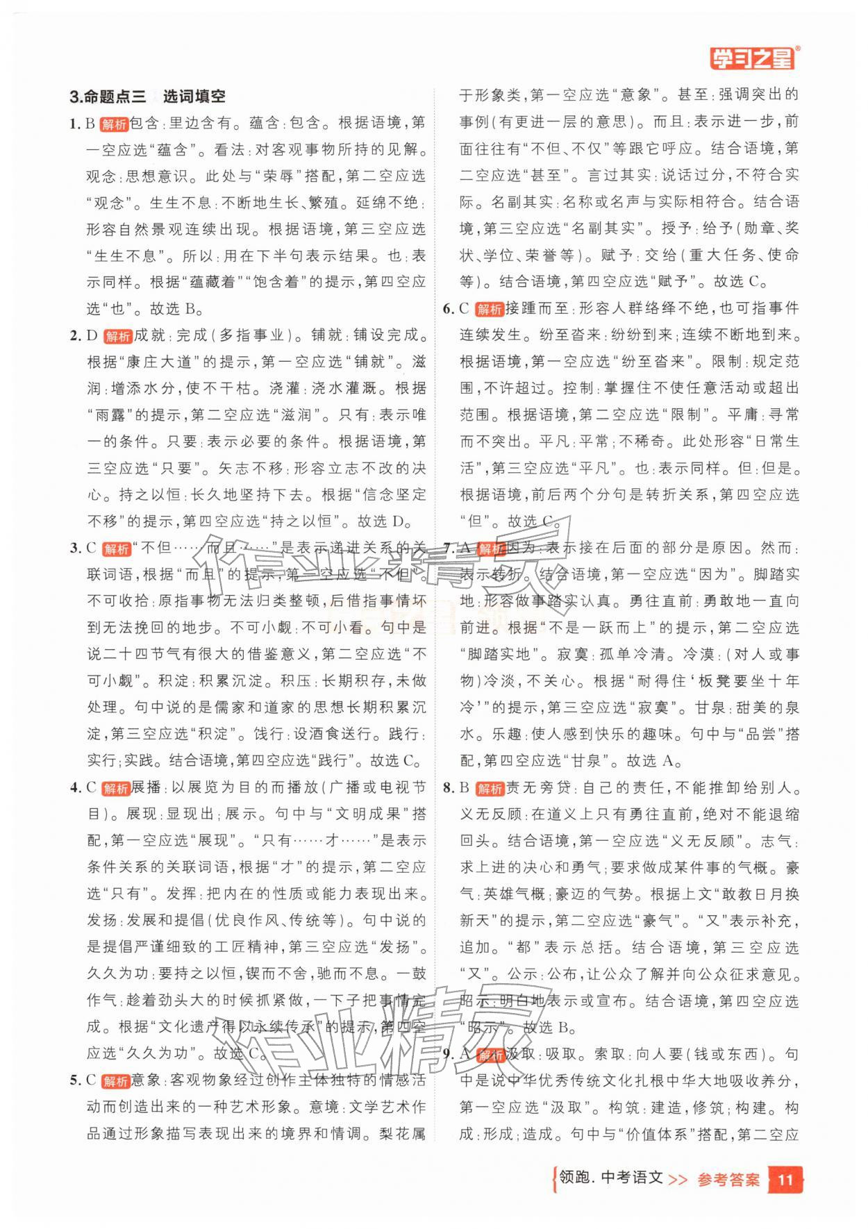 25年领跑中考语文一轮总复习辽宁专版&nbsp;参考答案第11页