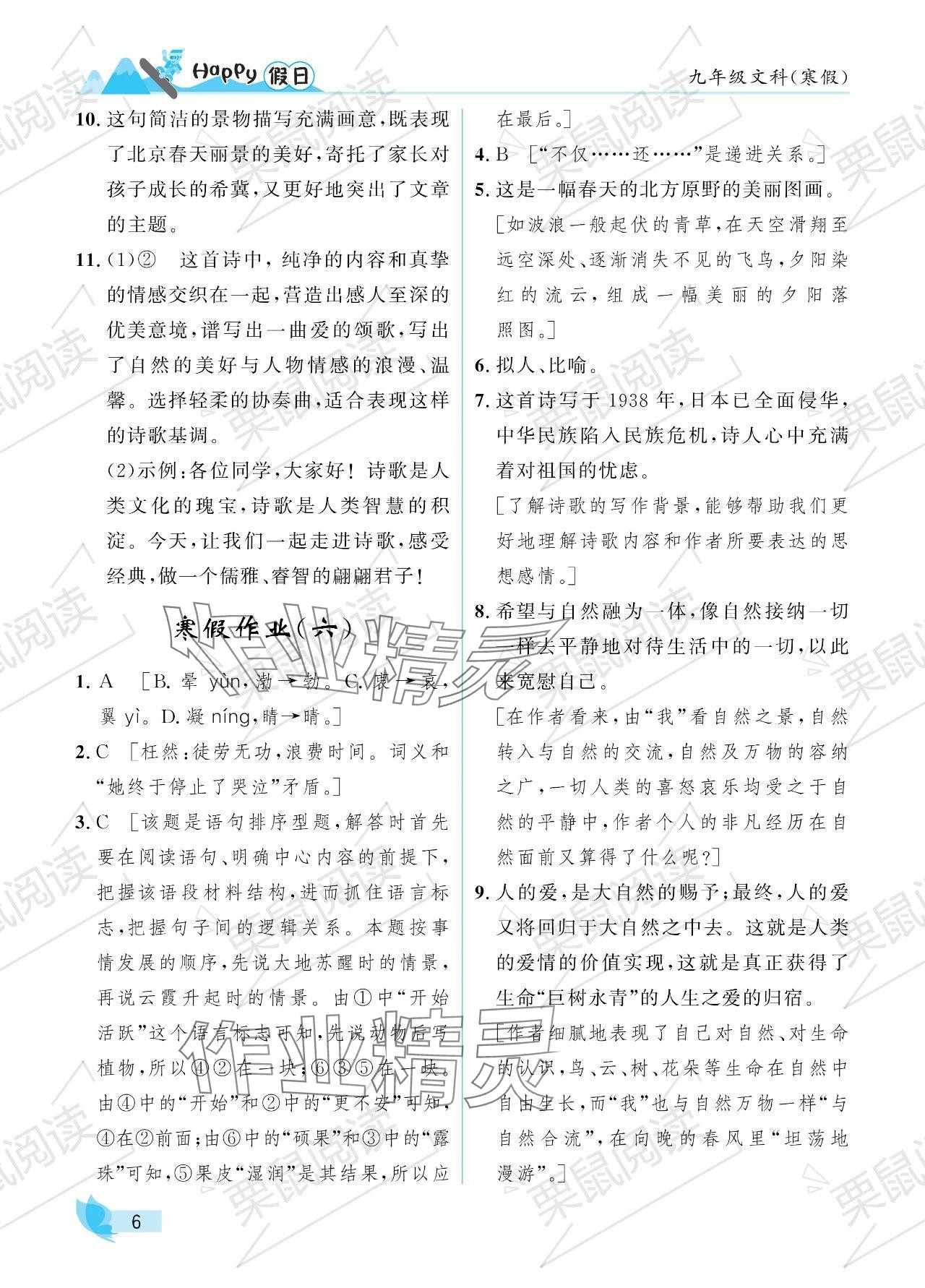 2024年寒假Happy假日九年级文科 参考答案第6页