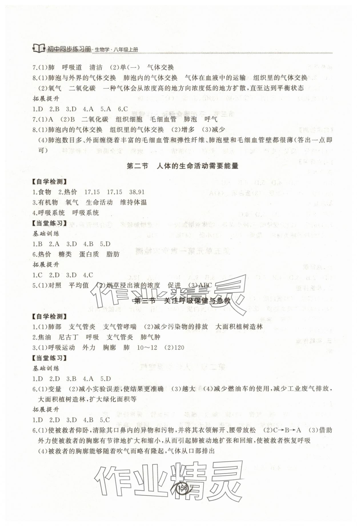 2025年初中同步练习册八年级生物学上册济南版西安出版社&nbsp;参考答案第3页