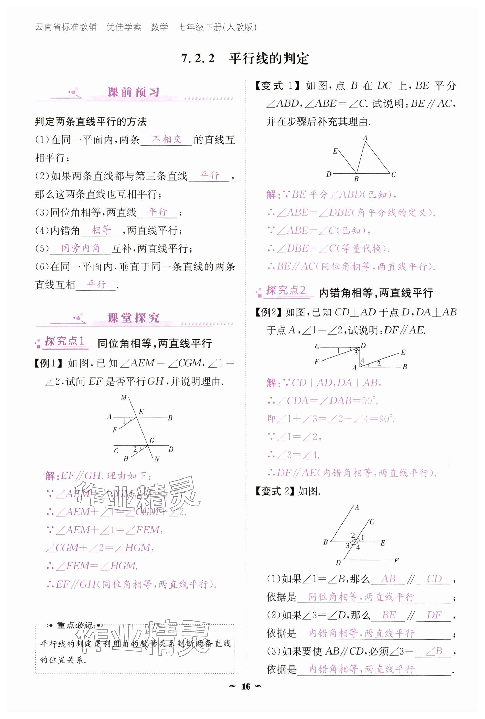 2025年云南省標準教輔優(yōu)佳學案七年級數(shù)學下冊人教版 參考答案第16頁