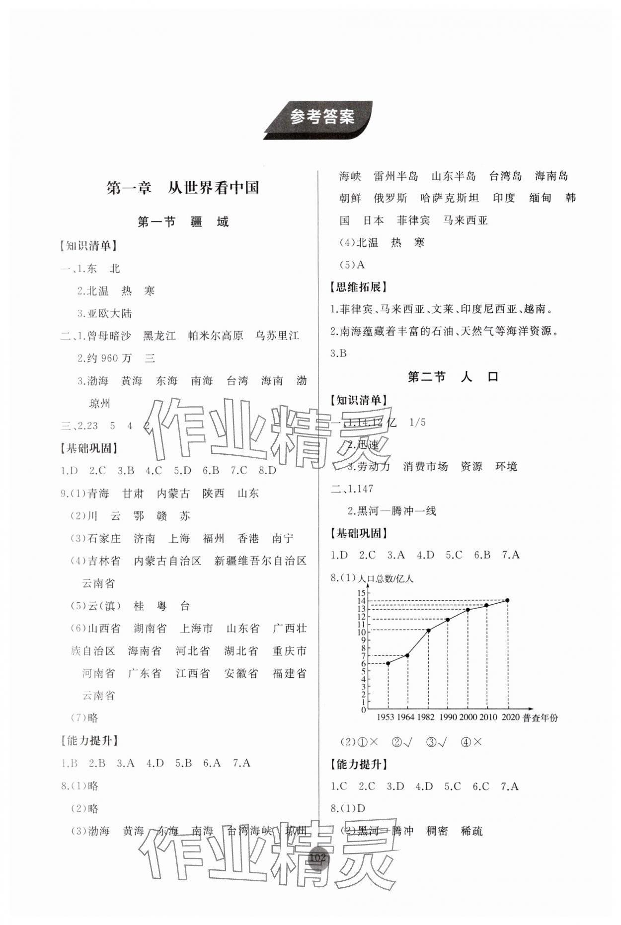 2023年同步練習冊山東友誼出版社八年級地理上冊人教版 參考答案第1頁