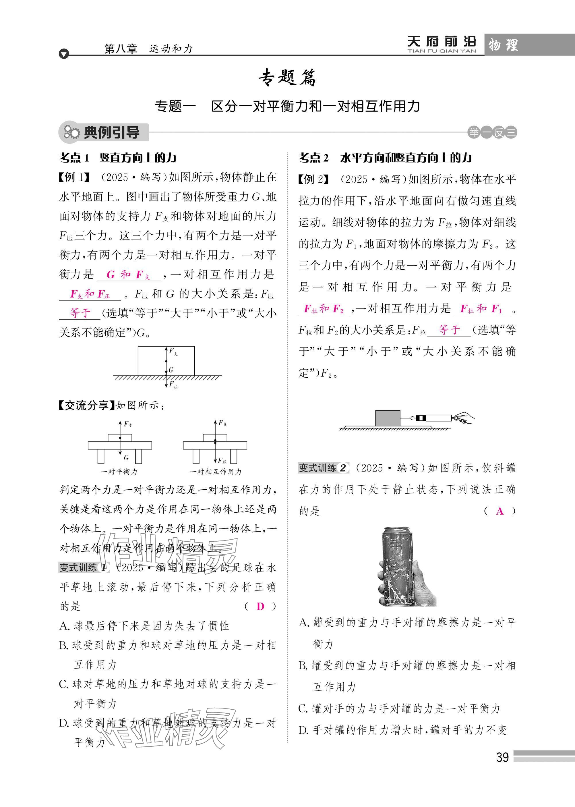 2025年天府前沿八年級物理下冊教科版 參考答案第39頁