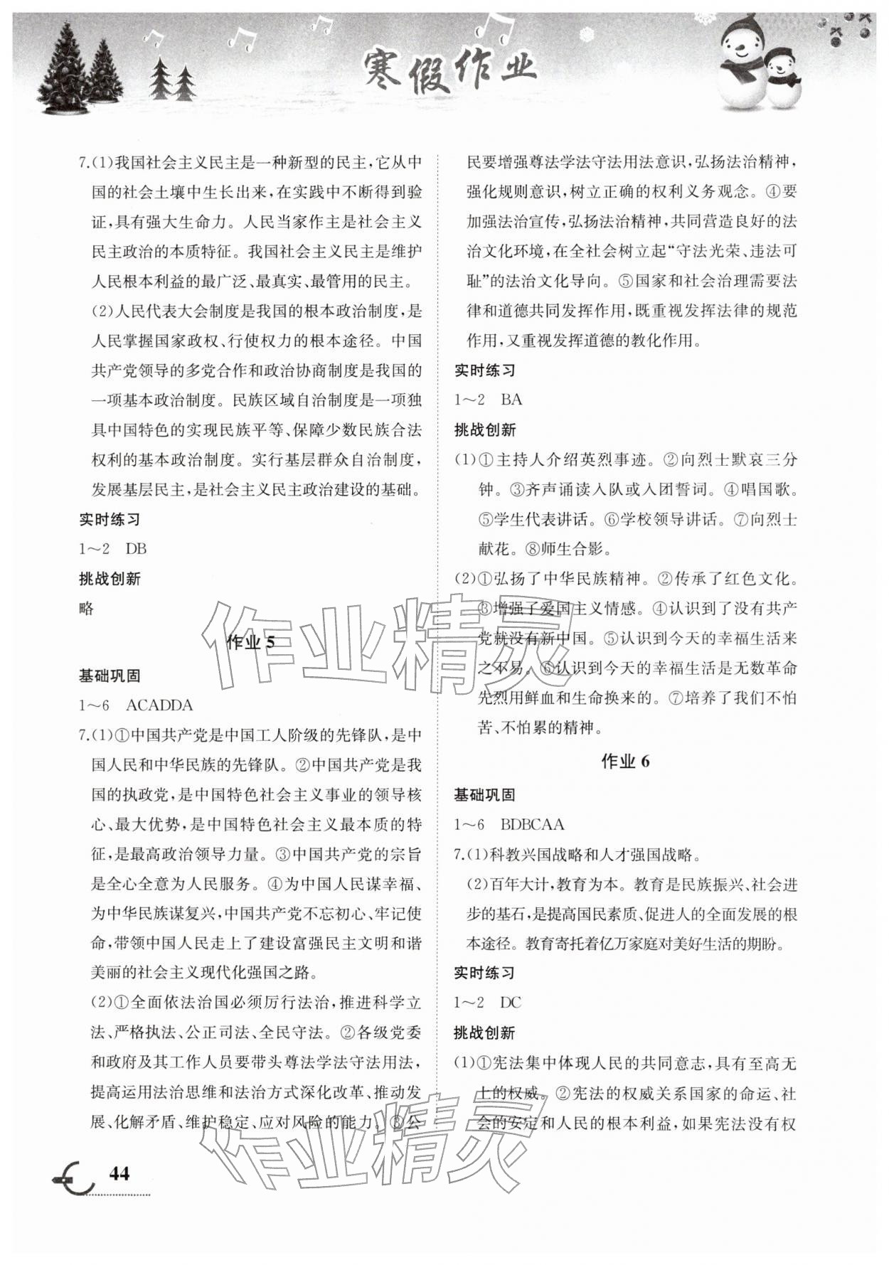 2026年寒假作业九年级道德与法治湖南教育出版社&nbsp;第2页
