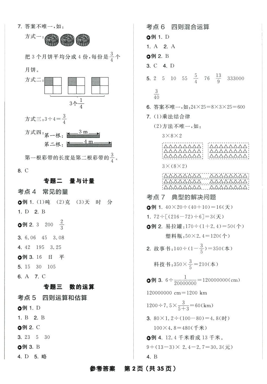 2024年全品小學總復習六年級數(shù)學蘇教版 參考答案第2頁