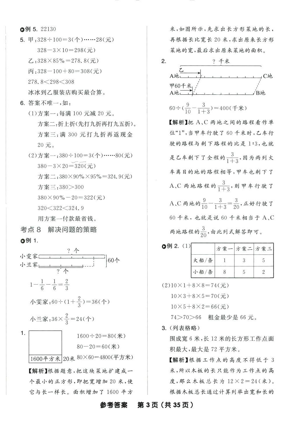 2024年全品小學總復習六年級數(shù)學蘇教版 參考答案第3頁