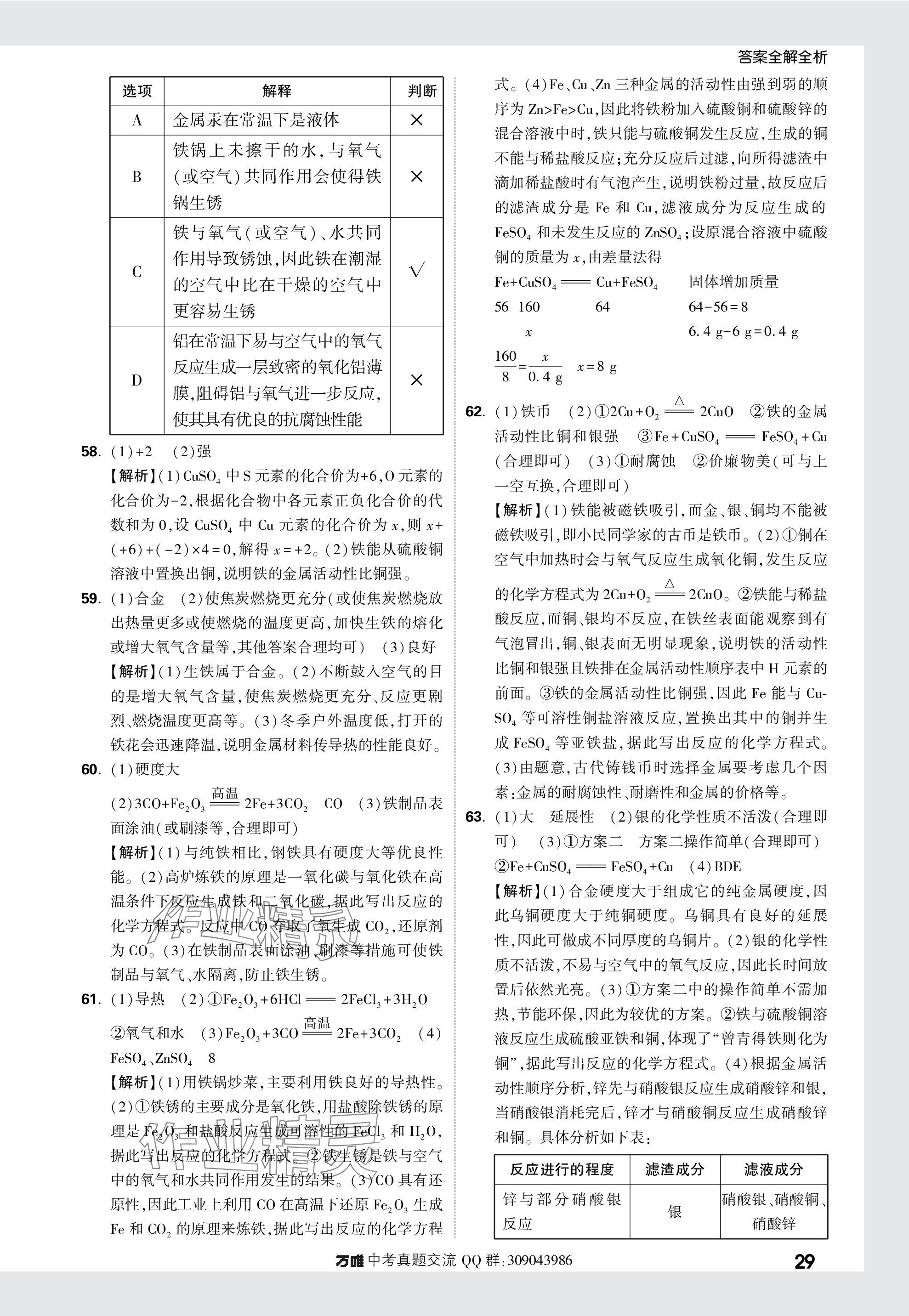 2024年萬唯中考真題分類化學 參考答案第29頁