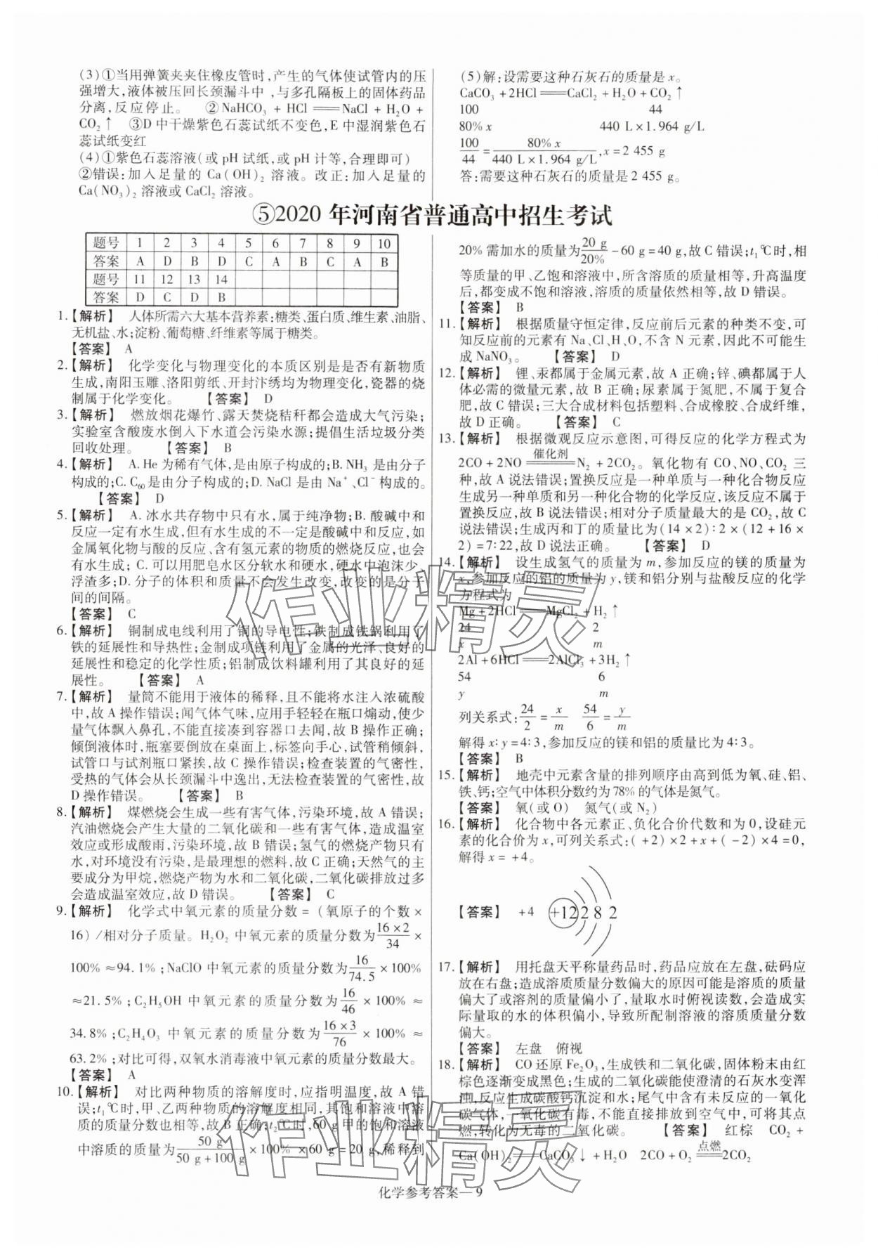 2025年澤睿文化真題匯編卷化學(xué)河南專版 參考答案第9頁