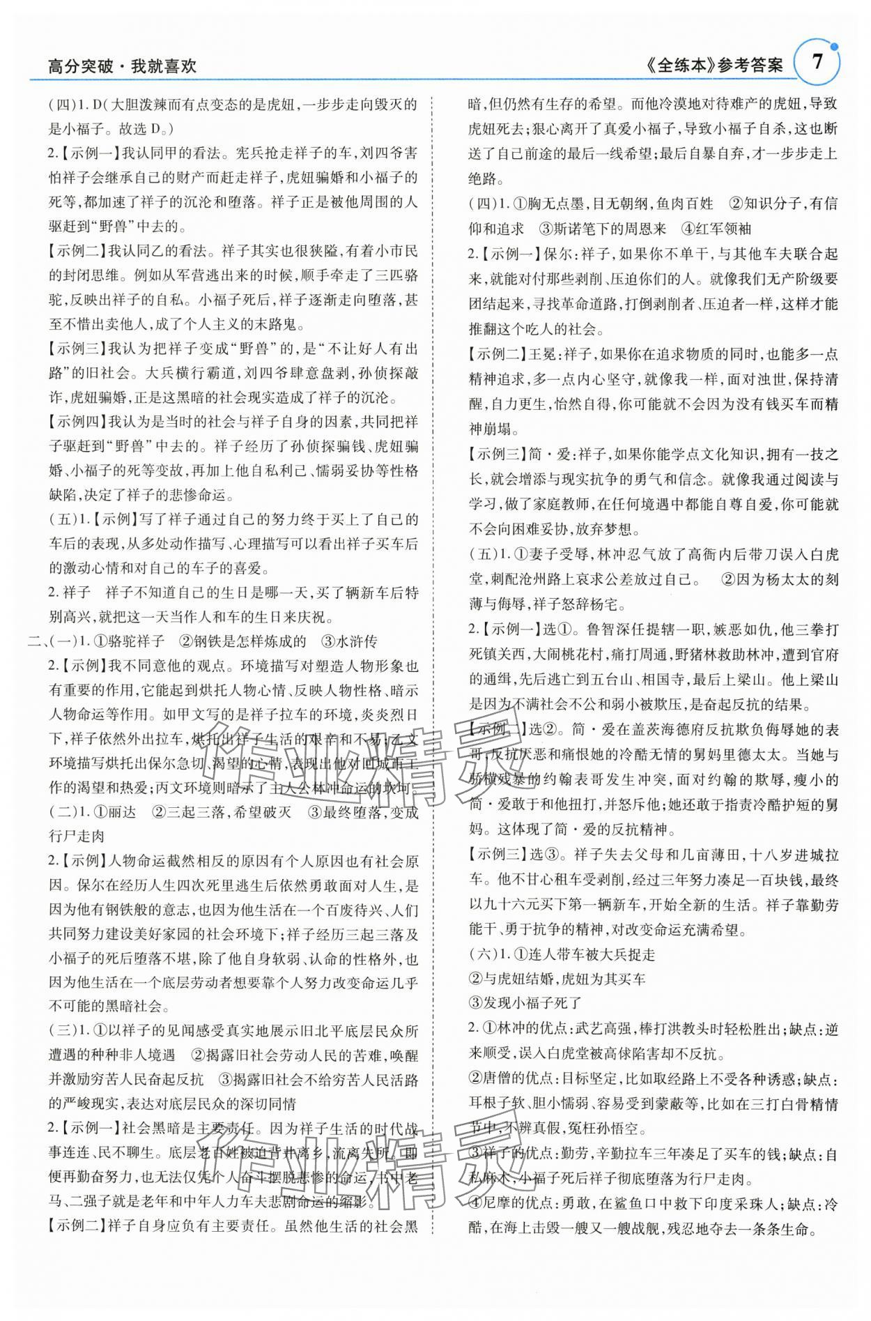 2025年广东名著阅读全解全练七至九年级 参考答案第7页