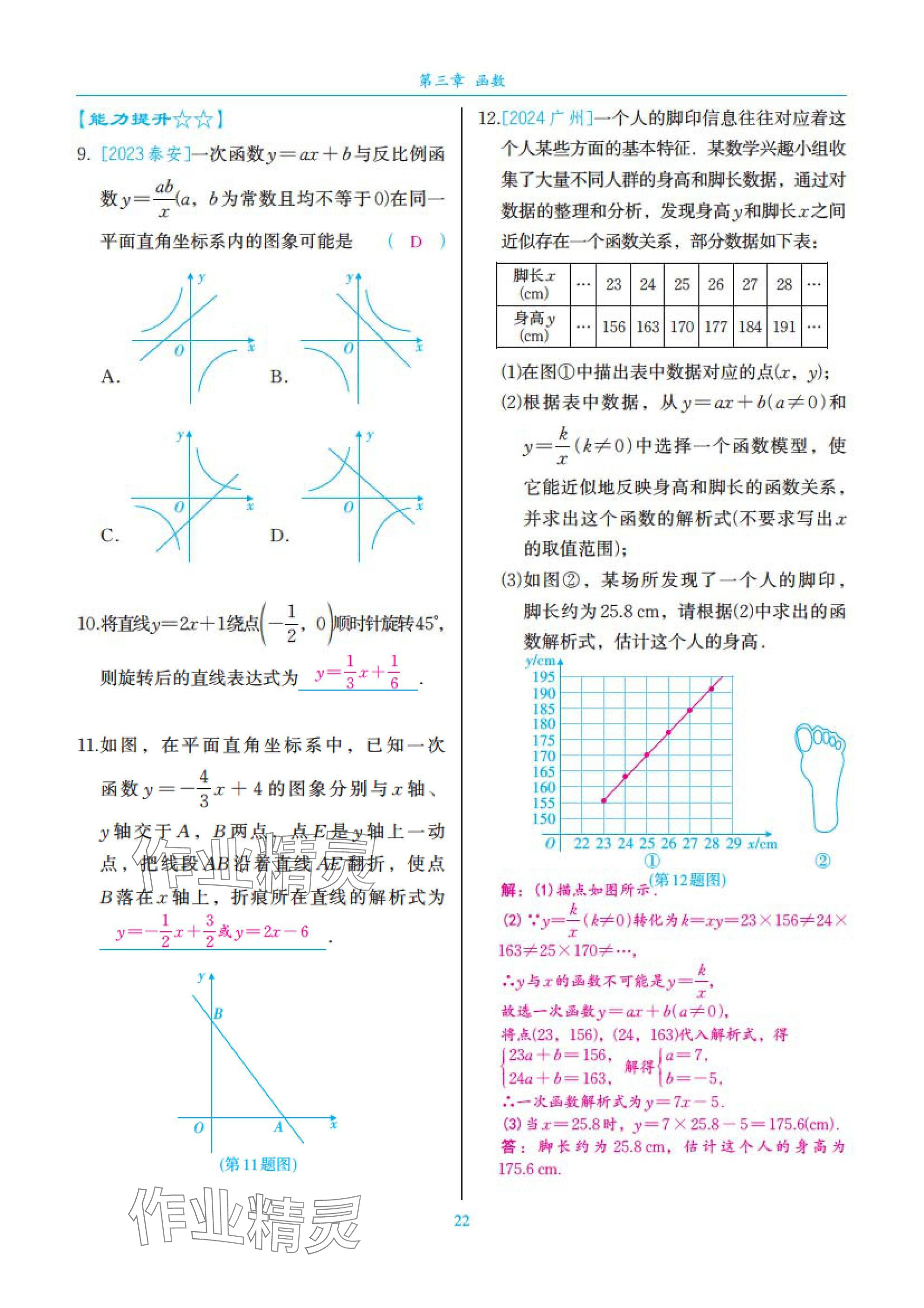 2025年中考复习一本全数学北师大版深圳专版&nbsp;参考答案第22页