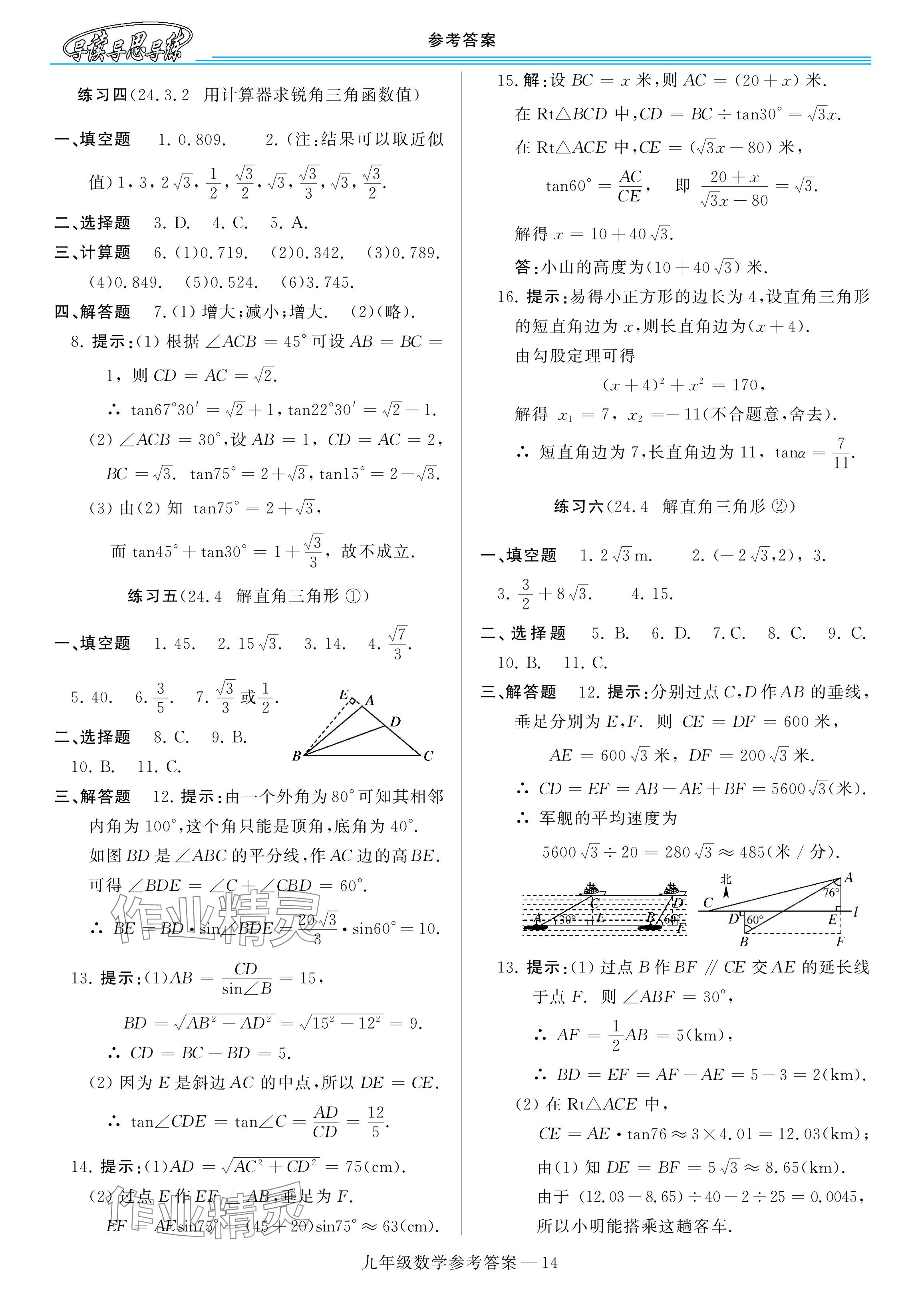 2024年新课程学习指导九年级数学华师大版 参考答案第14页