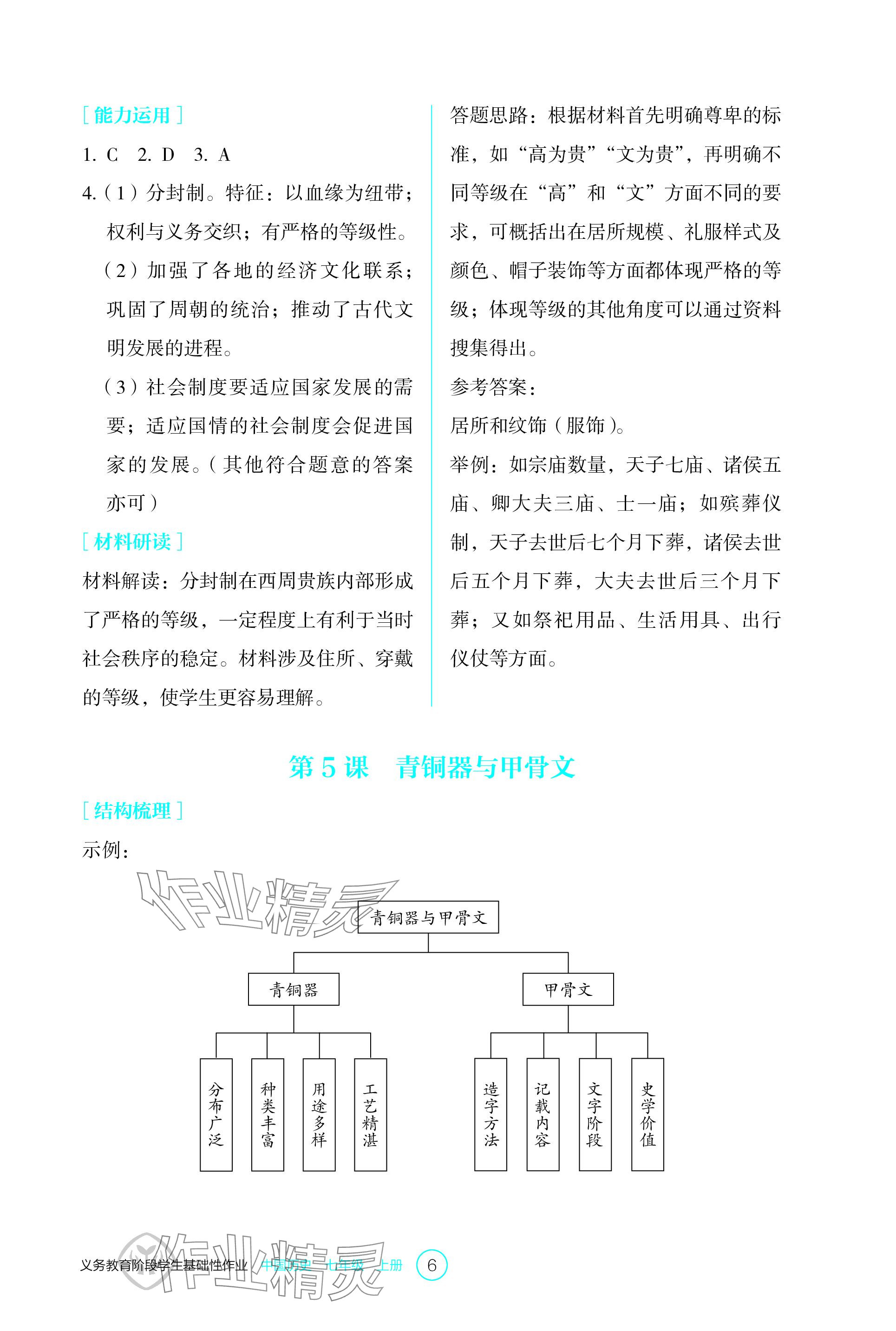 2023年学生基础性作业七年级历史上册人教版 参考答案第6页