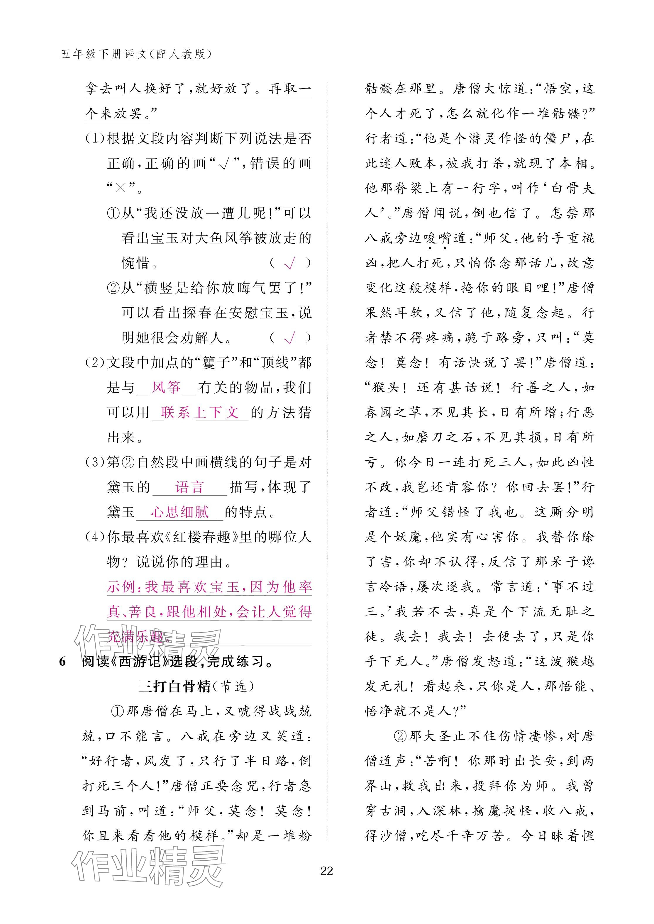 2025年作業(yè)本江西教育出版社五年級(jí)語(yǔ)文下冊(cè)人教版 參考答案第22頁(yè)