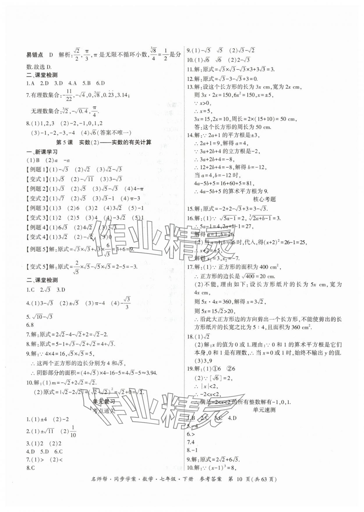 2024年名師幫同步學(xué)案七年級數(shù)學(xué)下冊人教版 參考答案第10頁