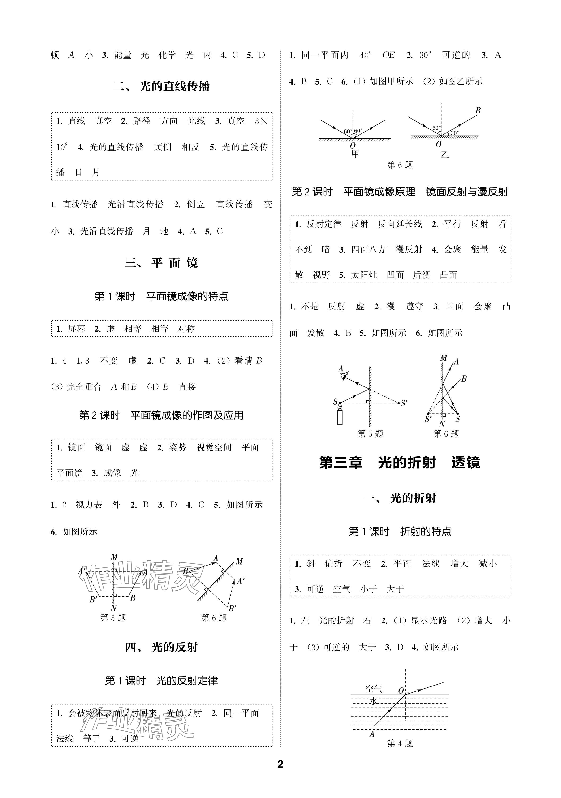 2024年通成學(xué)典課時作業(yè)本八年級物理上冊蘇科版蘇州專版 參考答案第2頁