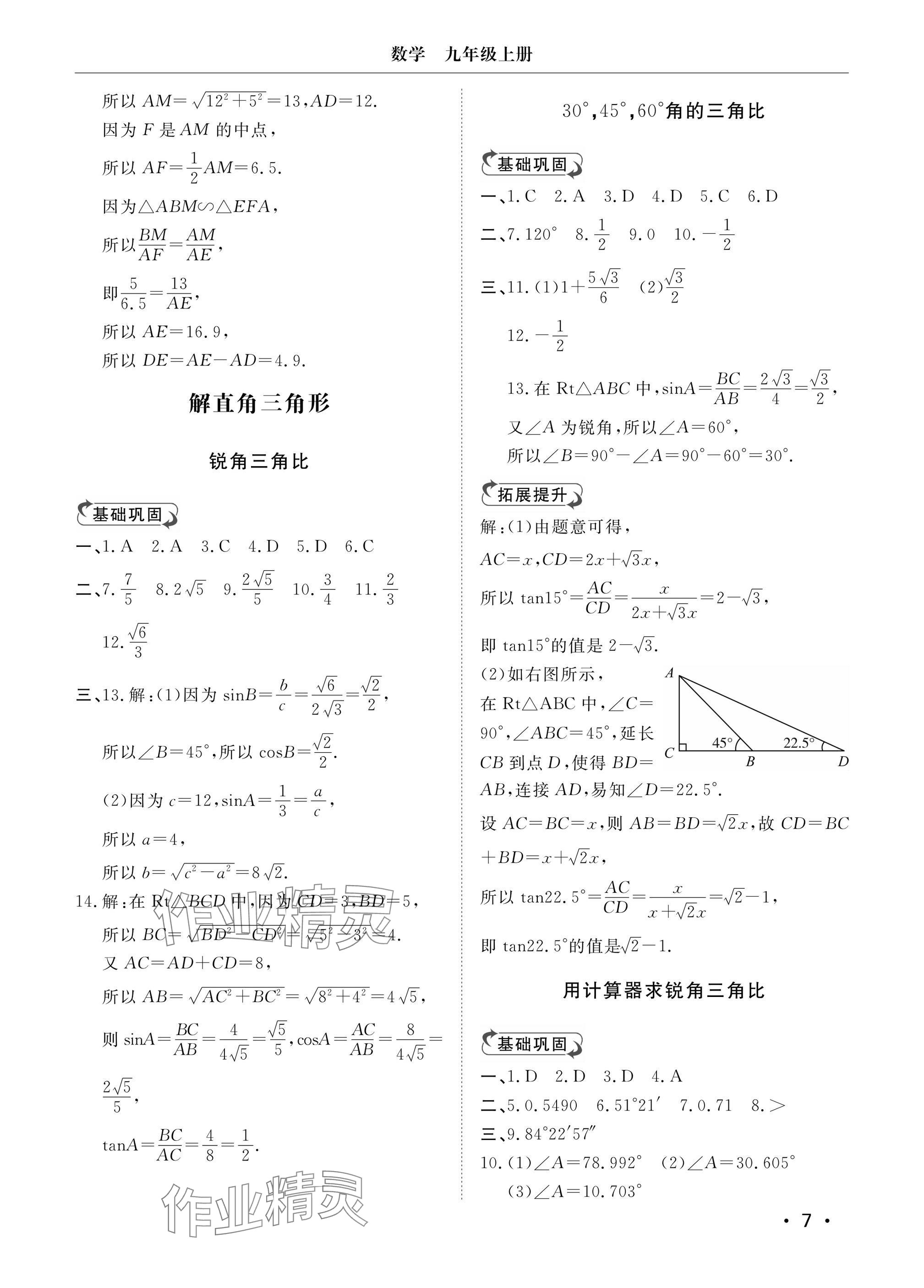 2024年行知天下九年级数学上册青岛版 参考答案第7页