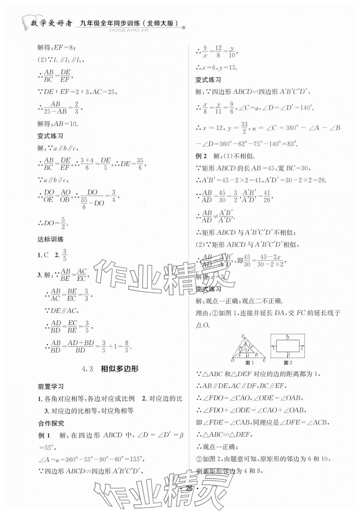 2023年數(shù)學(xué)愛好者同步訓(xùn)練九年級全一冊北師大版 參考答案第26頁