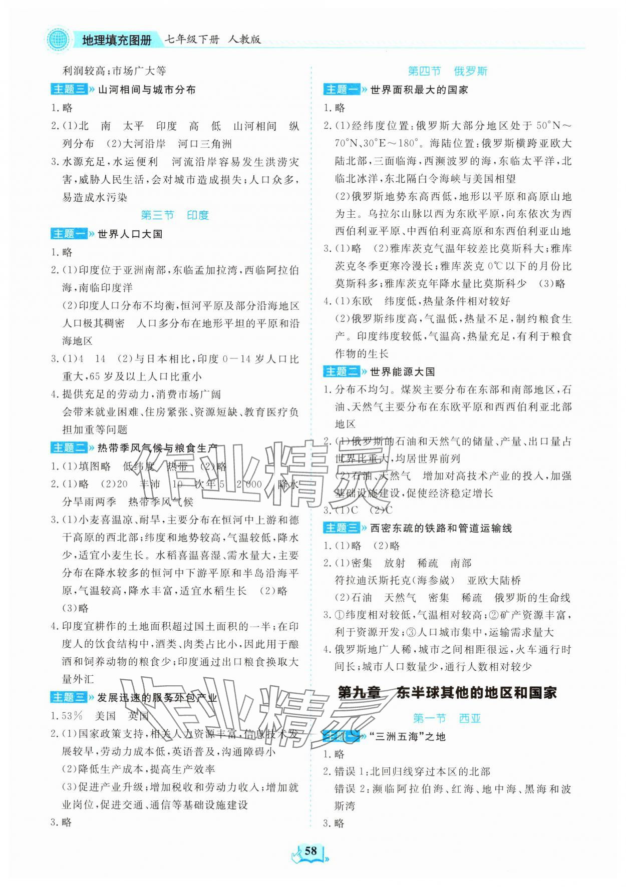2025年填充图册山东科学技术出版社七年级地理下册人教版 第2页