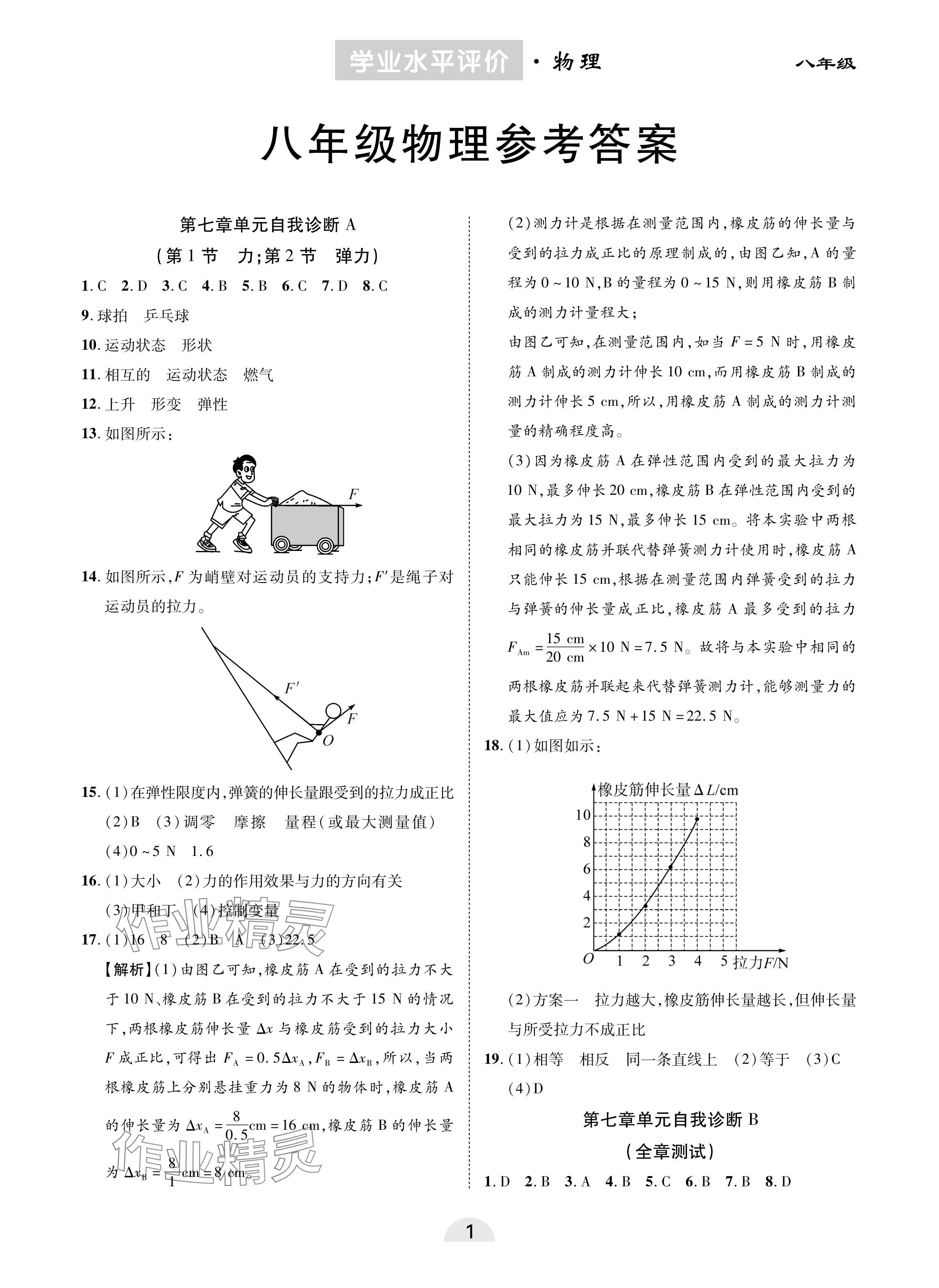 2024年學(xué)業(yè)水平評價同步檢測卷八年級物理下冊人教版 參考答案第1頁