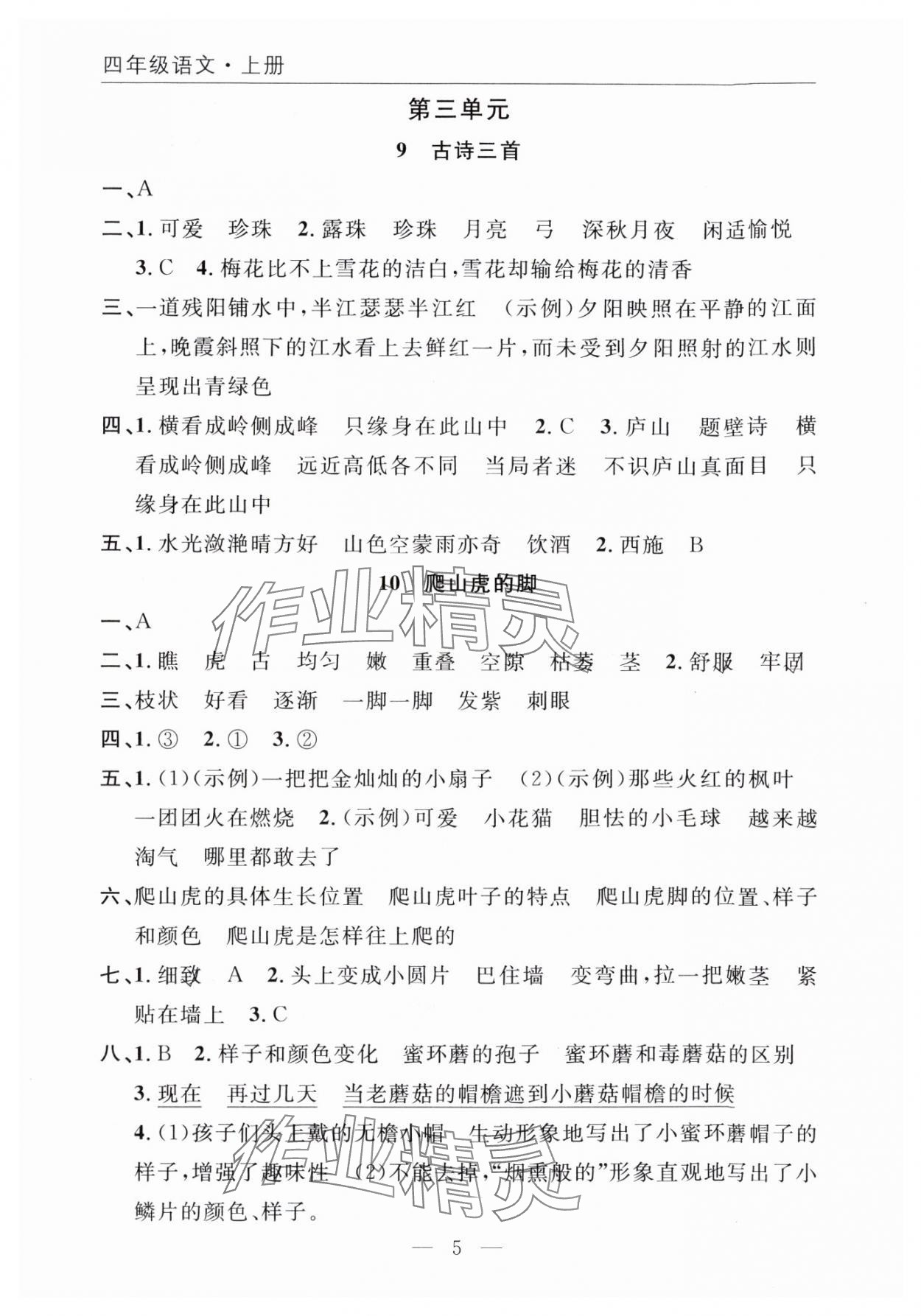 2025年优质课堂快乐成长四年级语文上册人教版 参考答案第5页