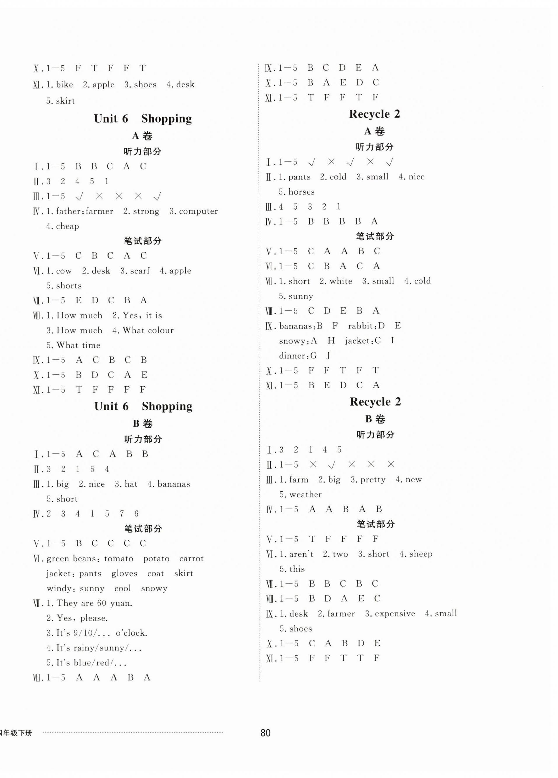 2025年同步練習(xí)冊(cè)配套單元自測(cè)卷四年級(jí)英語下冊(cè)人教版 第4頁
