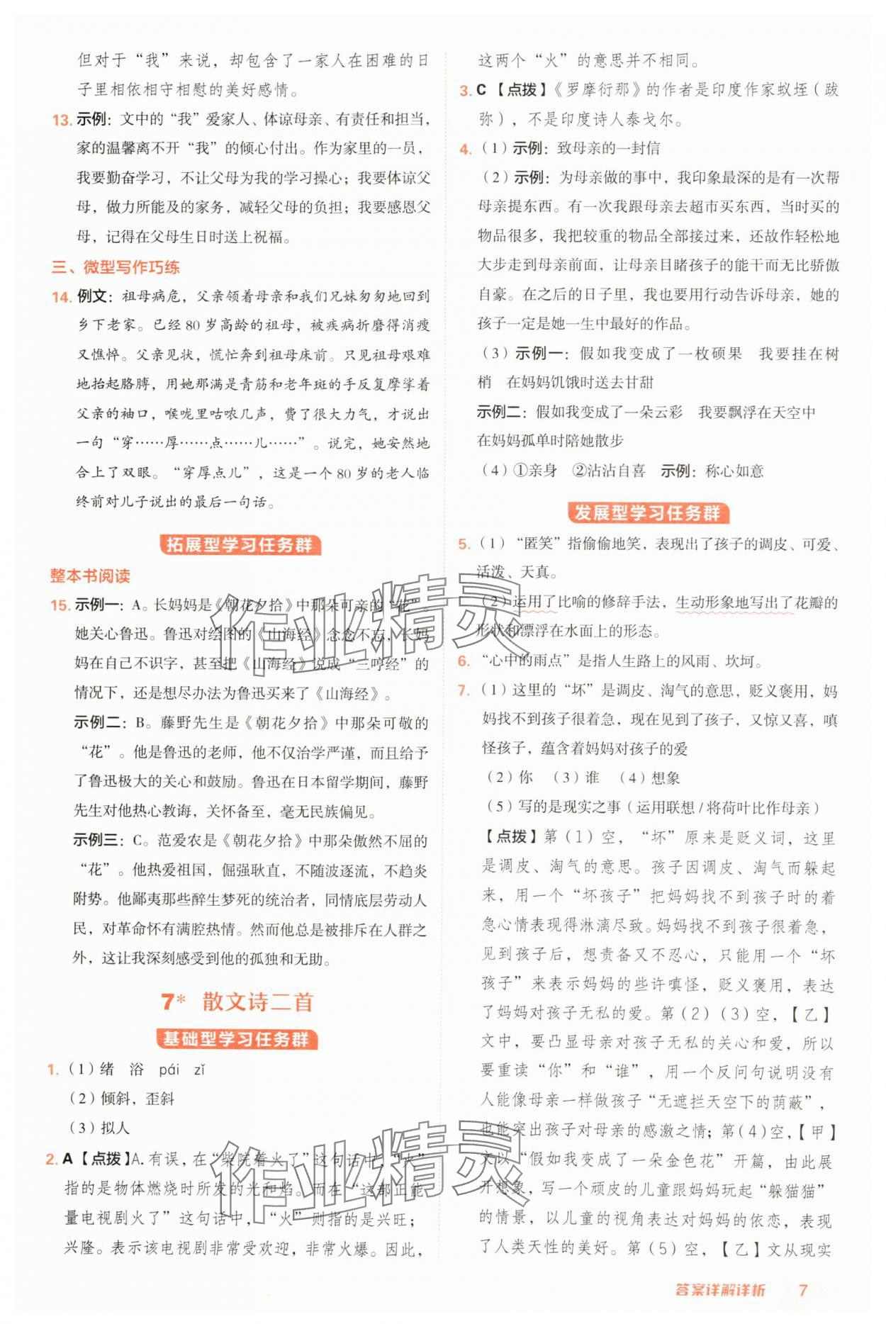 2024年综合应用创新题典中点七年级语文上册人教版安徽专版 参考答案第7页