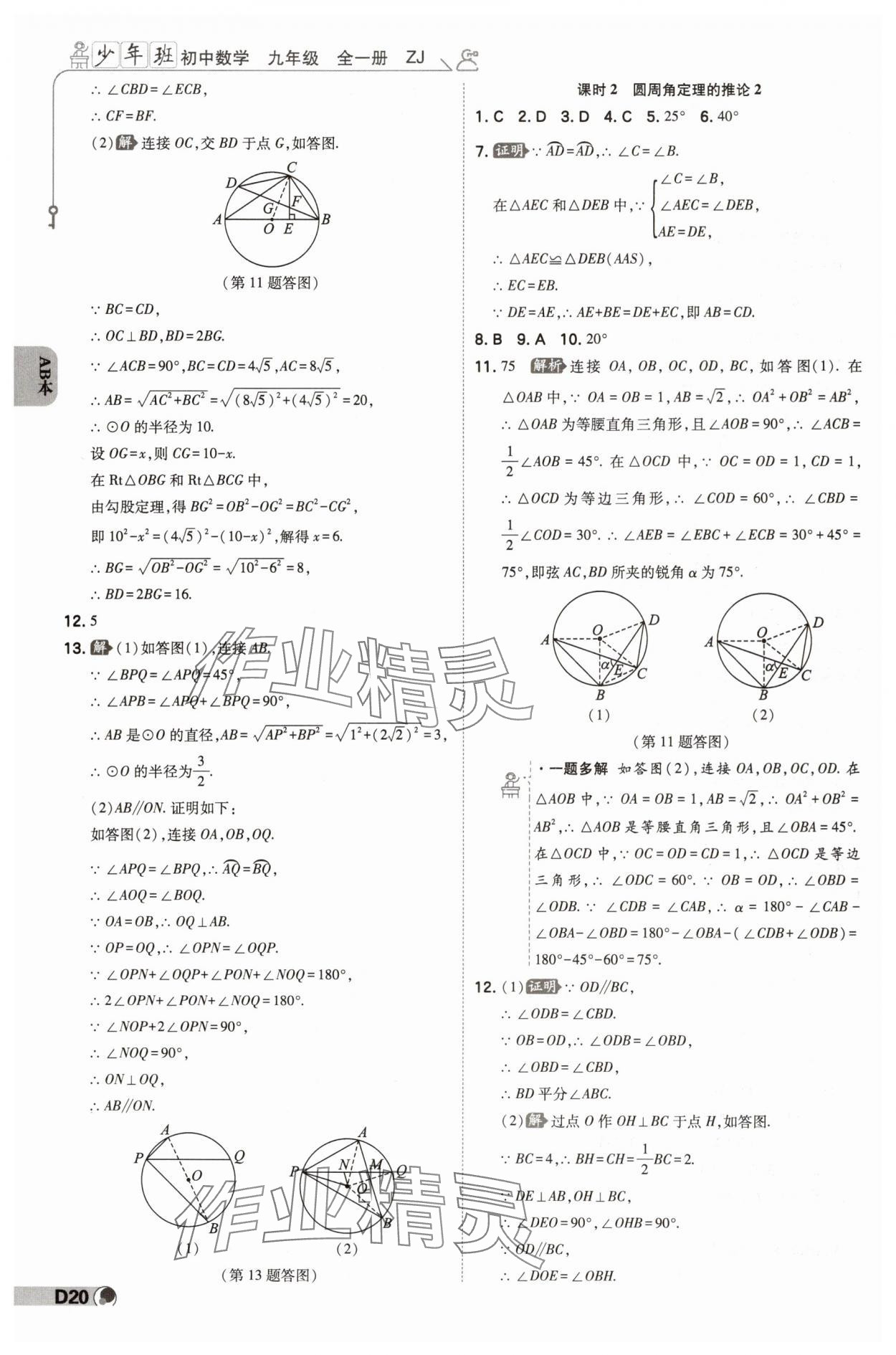 2024年少年班九年級數(shù)學全一冊浙教版 參考答案第19頁