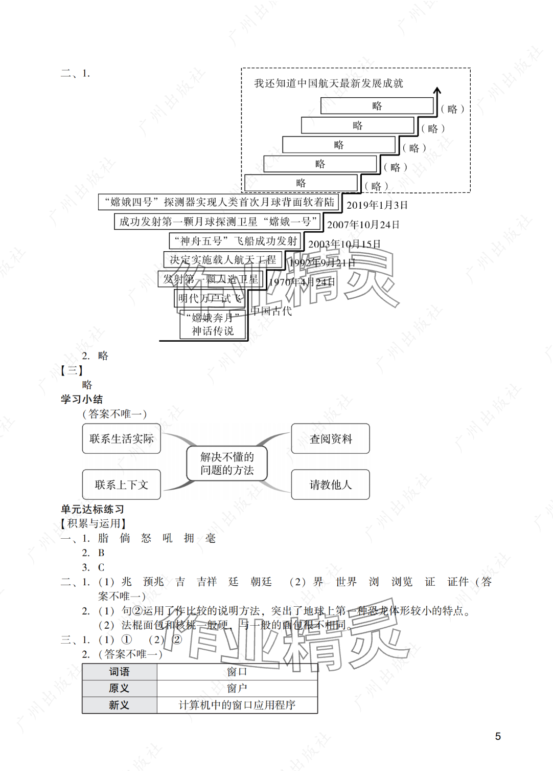 2025年陽光學(xué)業(yè)評價(jià)四年級語文下冊人教版 參考答案第5頁