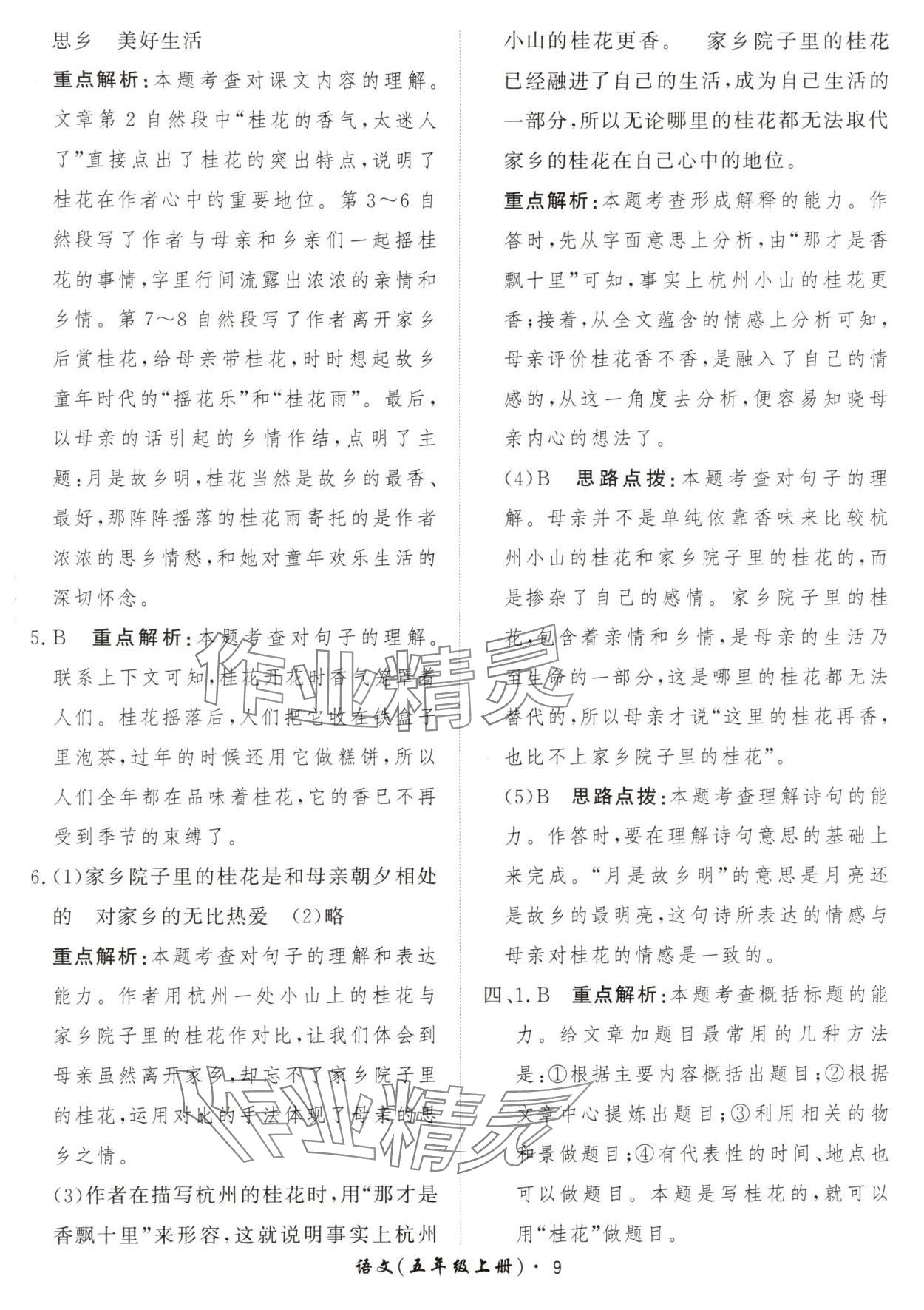 2024年黃岡360定制課時五年級語文上冊人教版 參考答案第9頁