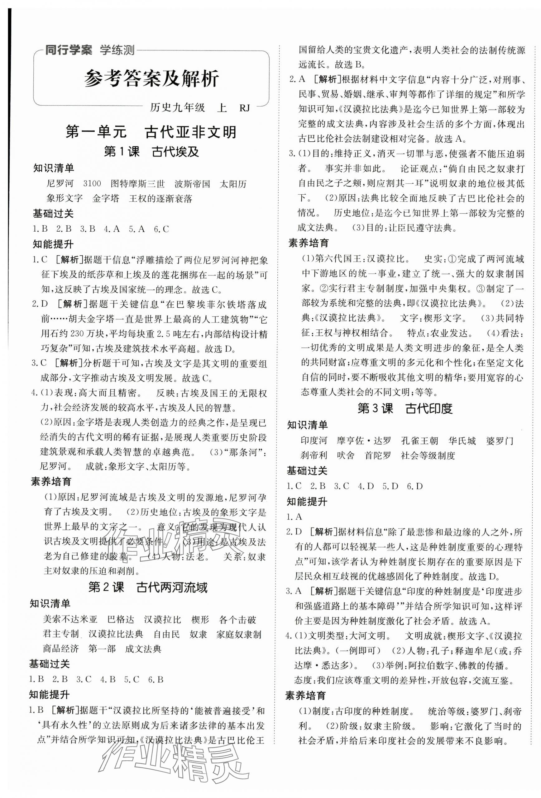 2025年同行学案九年级历史上册人教版 第1页