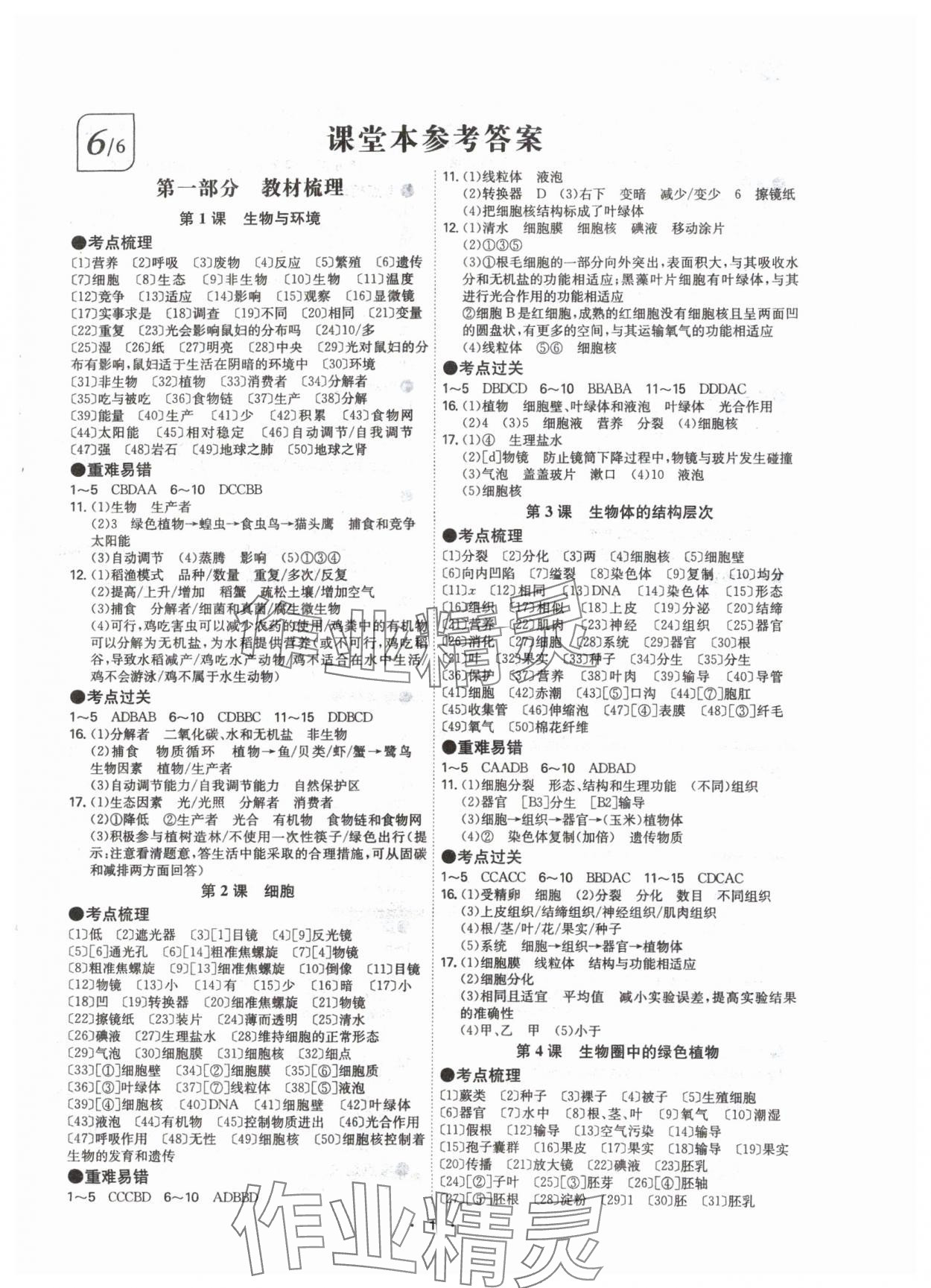 2024年翰庭學霸生物廣東專版 參考答案第1頁